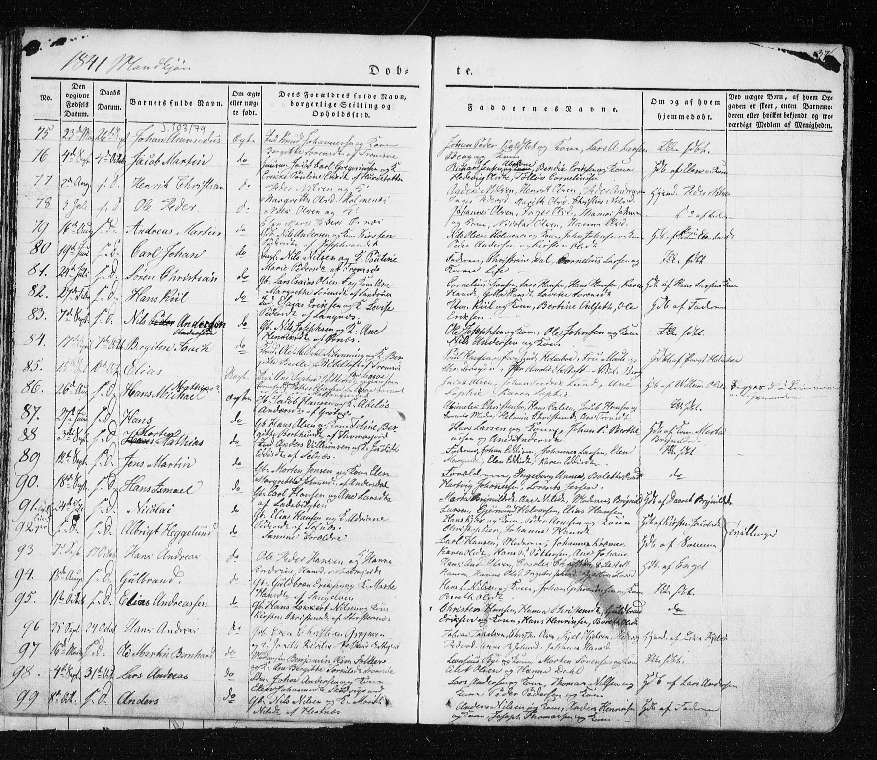 Tromsø sokneprestkontor/stiftsprosti/domprosti, SATØ/S-1343/G/Ga/L0009kirke: Parish register (official) no. 9, 1837-1847, p. 37