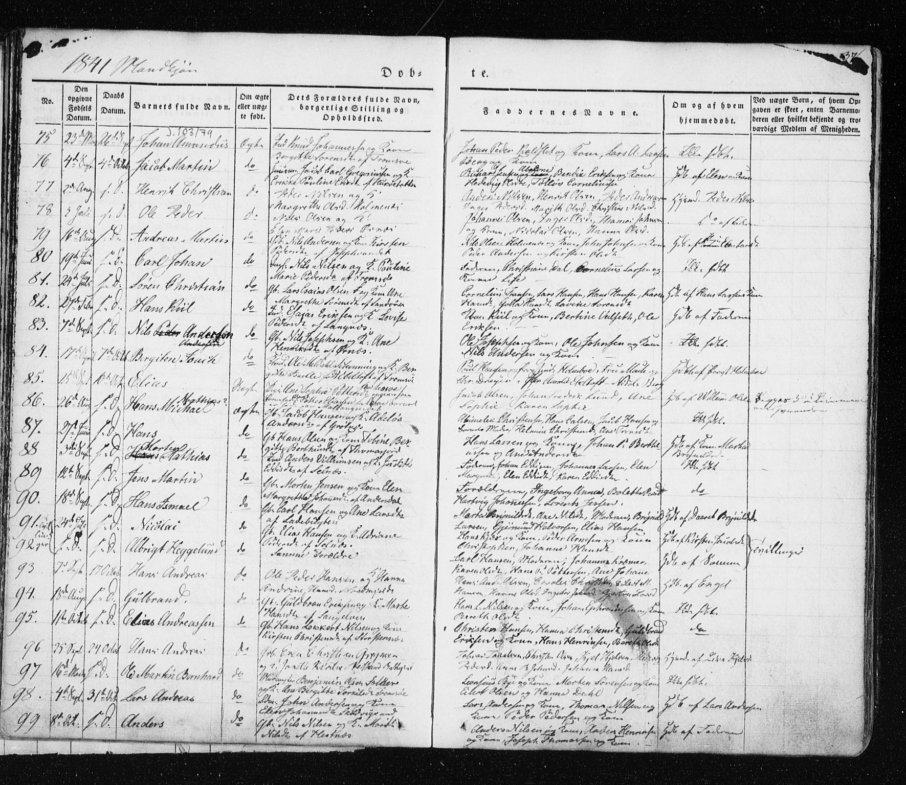 Tromsø sokneprestkontor/stiftsprosti/domprosti, AV/SATØ-S-1343/G/Ga/L0009kirke: Parish register (official) no. 9, 1837-1847, p. 37