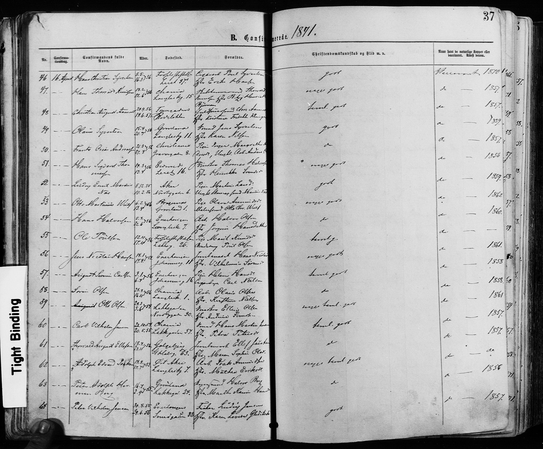 Grønland prestekontor Kirkebøker, SAO/A-10848/F/Fa/L0005: Parish register (official) no. 5, 1869-1880, p. 37