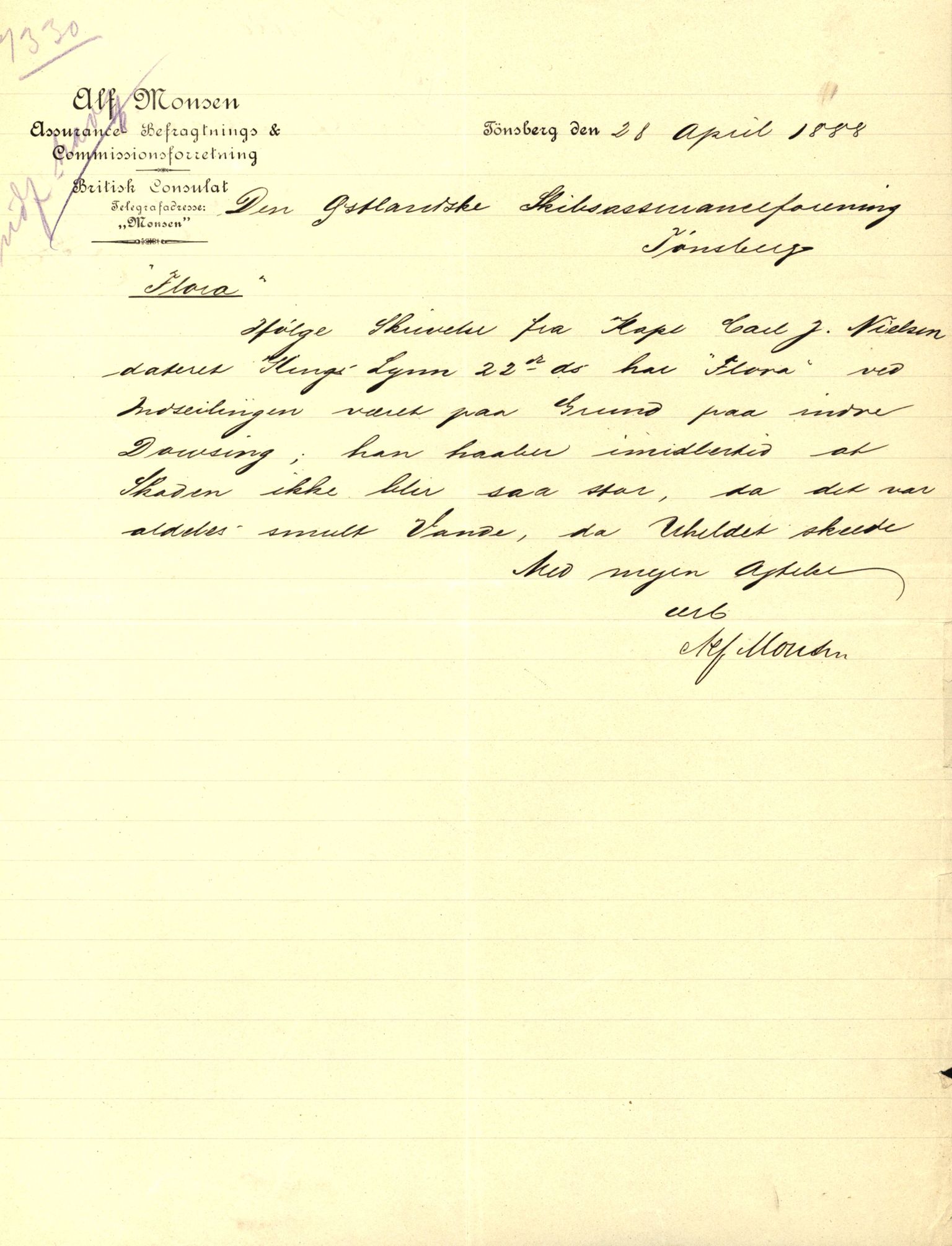 Pa 63 - Østlandske skibsassuranceforening, VEMU/A-1079/G/Ga/L0023/0002: Havaridokumenter / Flora, Frank, Freidig, Sophie, Wilhelmine, 1888, p. 7