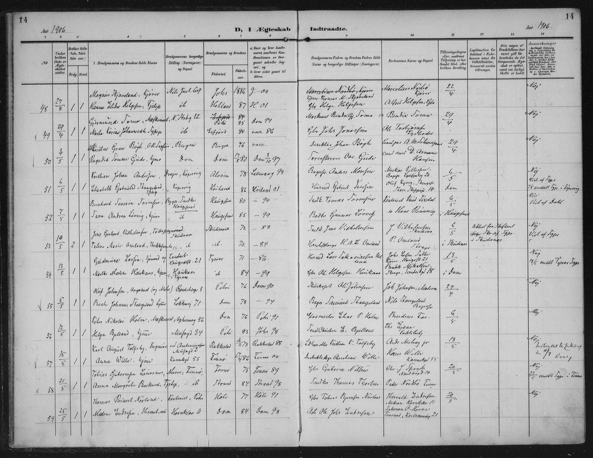 Domkirken sokneprestkontor, AV/SAST-A-101812/002/A/L0016: Parish register (official) no. A 33, 1905-1922, p. 14