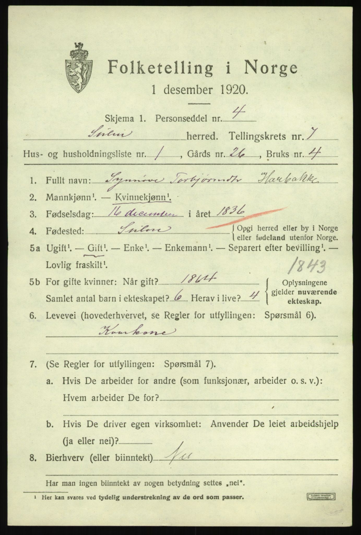 SAB, 1920 census for Solund, 1920, p. 2724