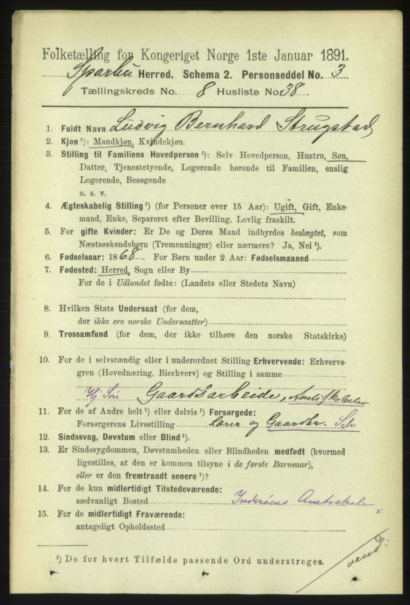 RA, 1891 census for 1731 Sparbu, 1891, p. 3003