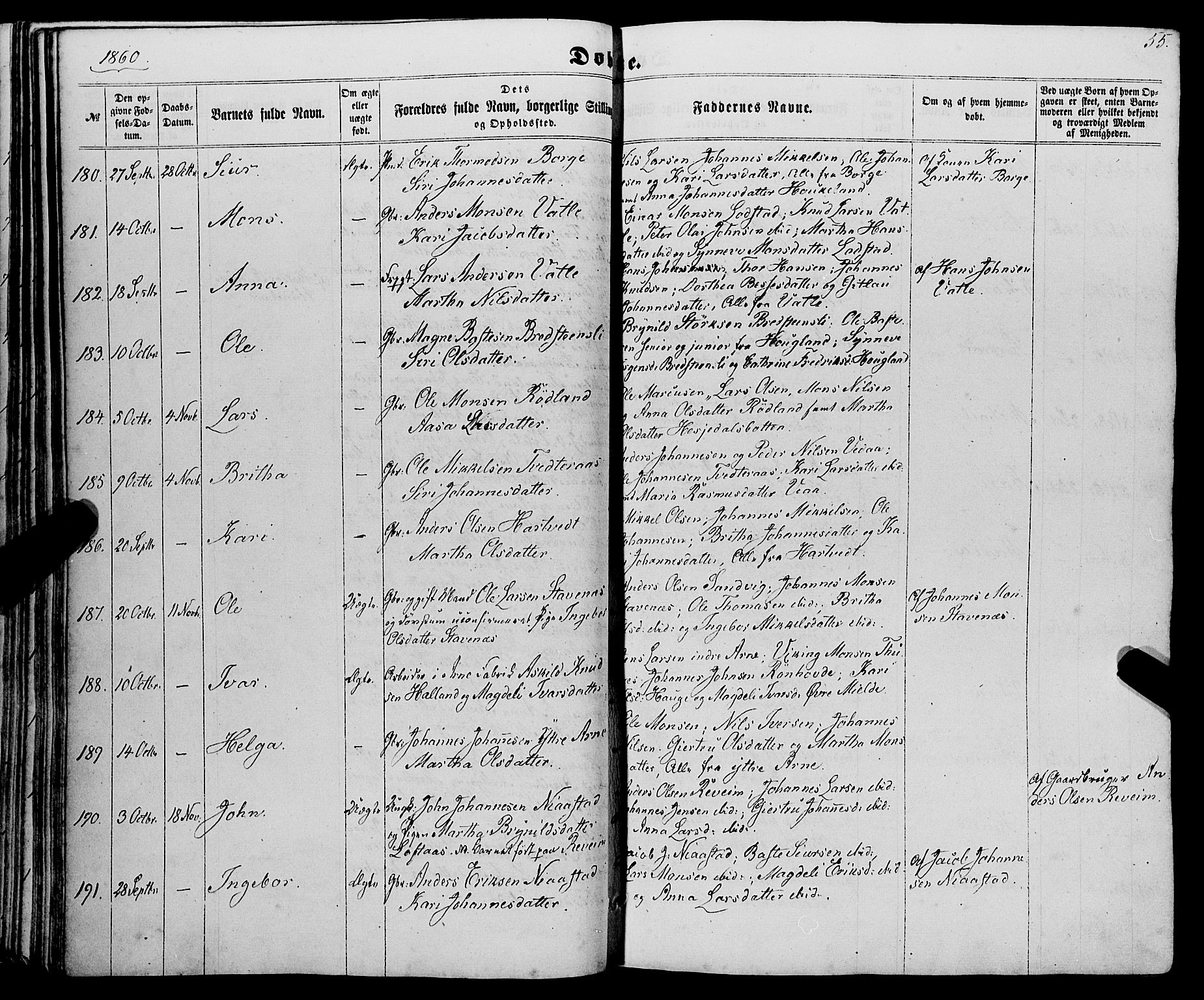 Haus sokneprestembete, AV/SAB-A-75601/H/Haa: Parish register (official) no. A 17, 1858-1870, p. 55