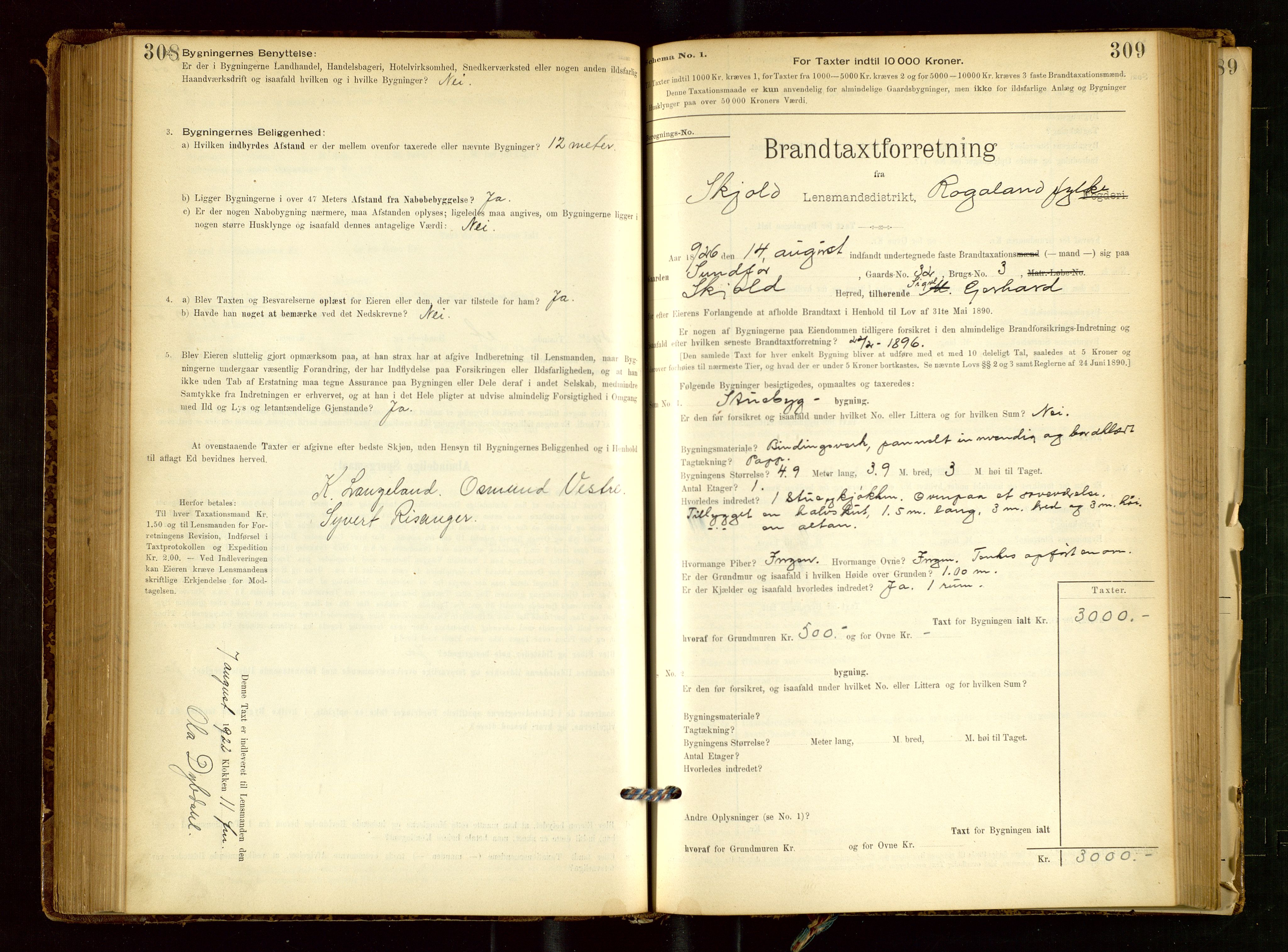 Skjold lensmannskontor, AV/SAST-A-100182/Gob/L0001: "Brandtaxationsprotokol for Skjold Lensmandsdistrikt Ryfylke Fogderi", 1894-1939, p. 308-309