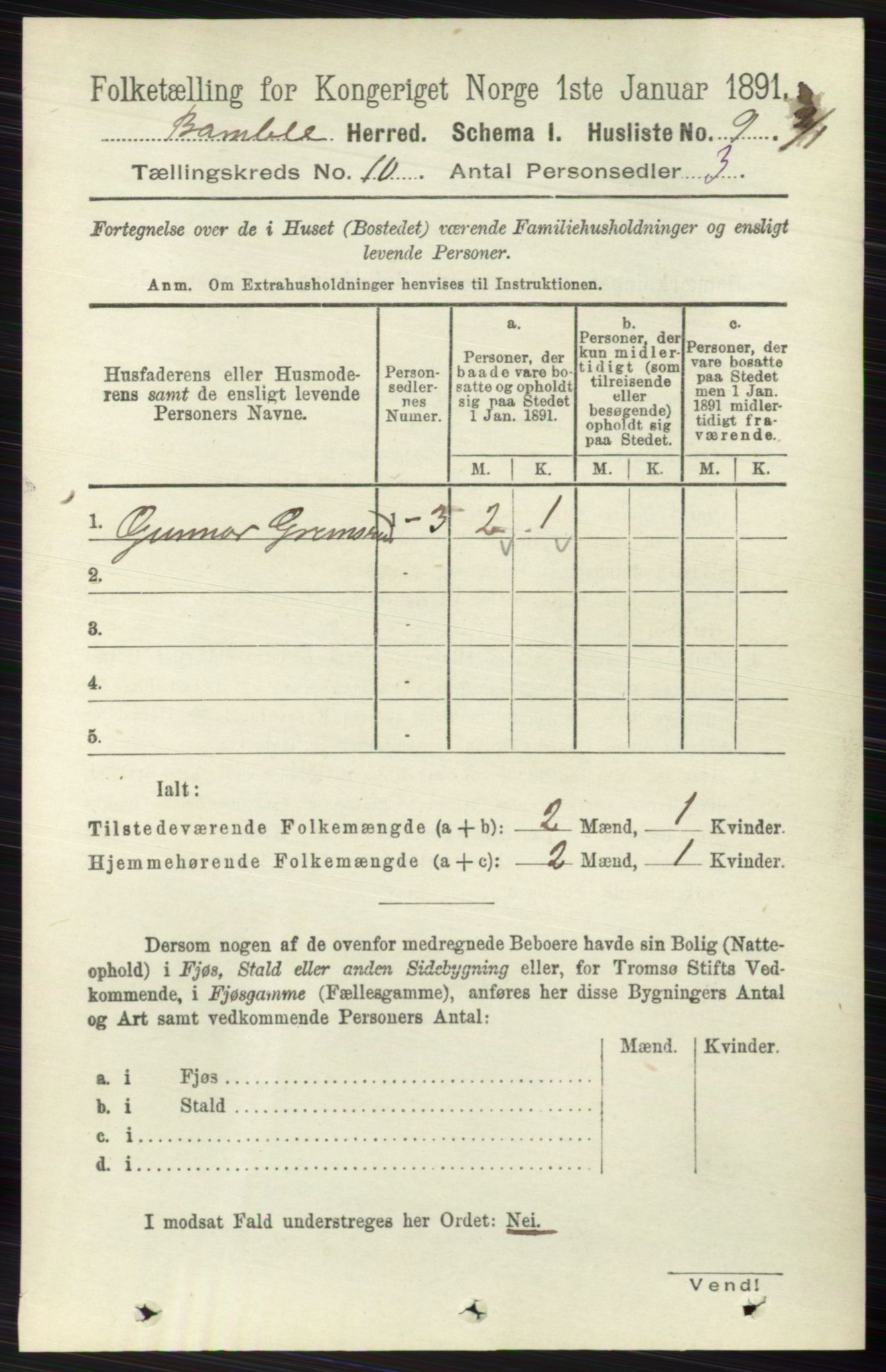 RA, 1891 census for 0814 Bamble, 1891, p. 5711