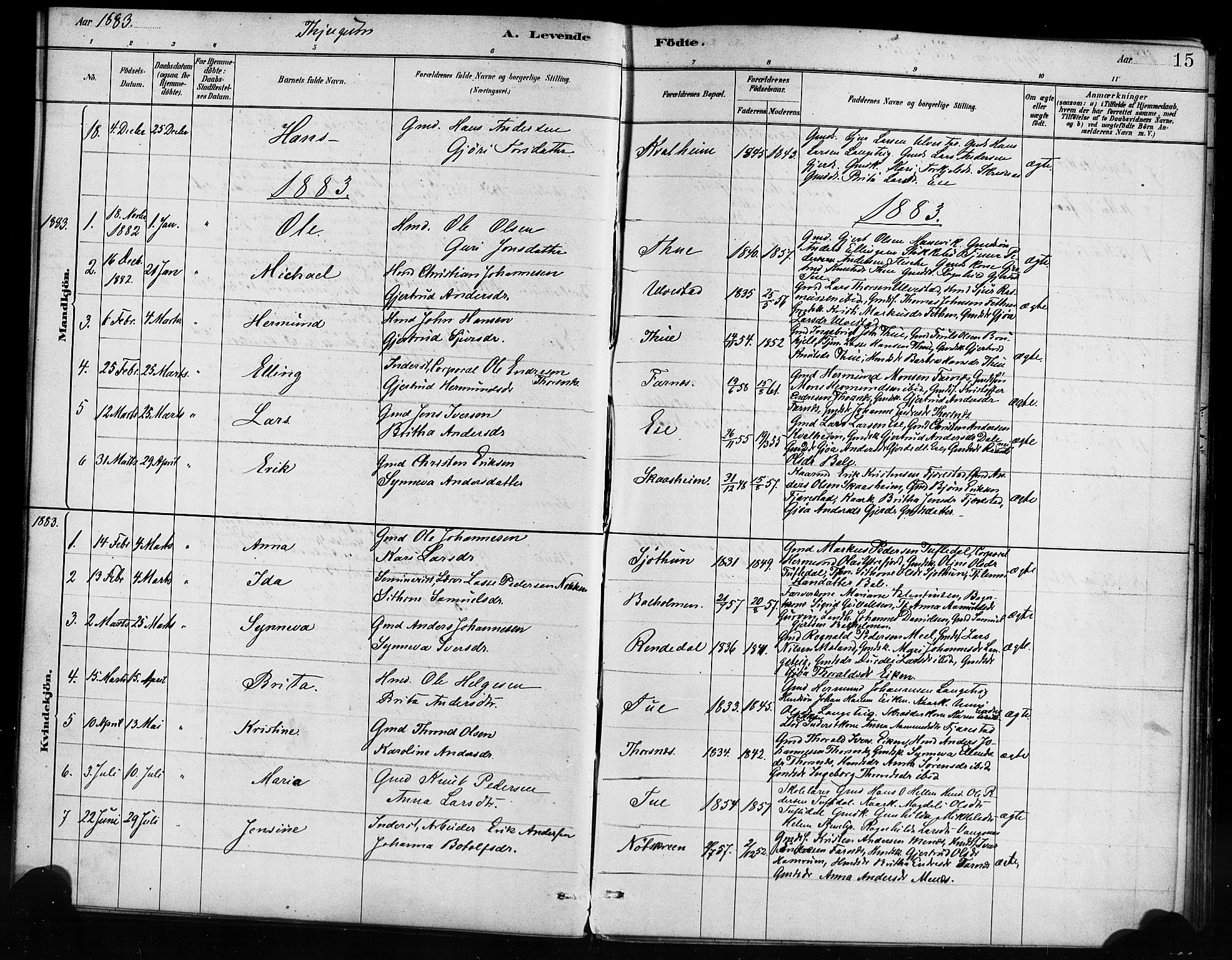 Balestrand sokneprestembete, AV/SAB-A-79601/H/Haa/Haaa/L0004: Parish register (official) no. A 4 / 1, 1879-1888, p. 15