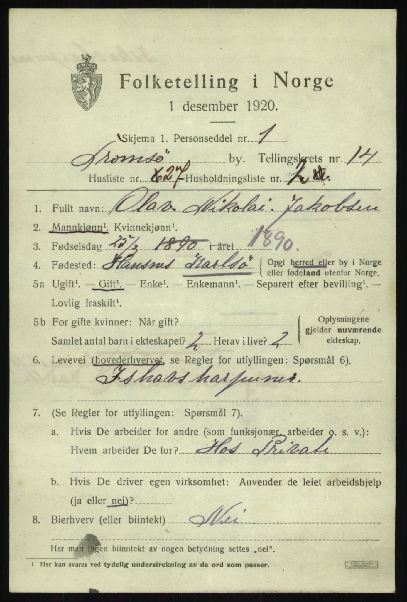 SATØ, 1920 census for Tromsø, 1920, p. 26863