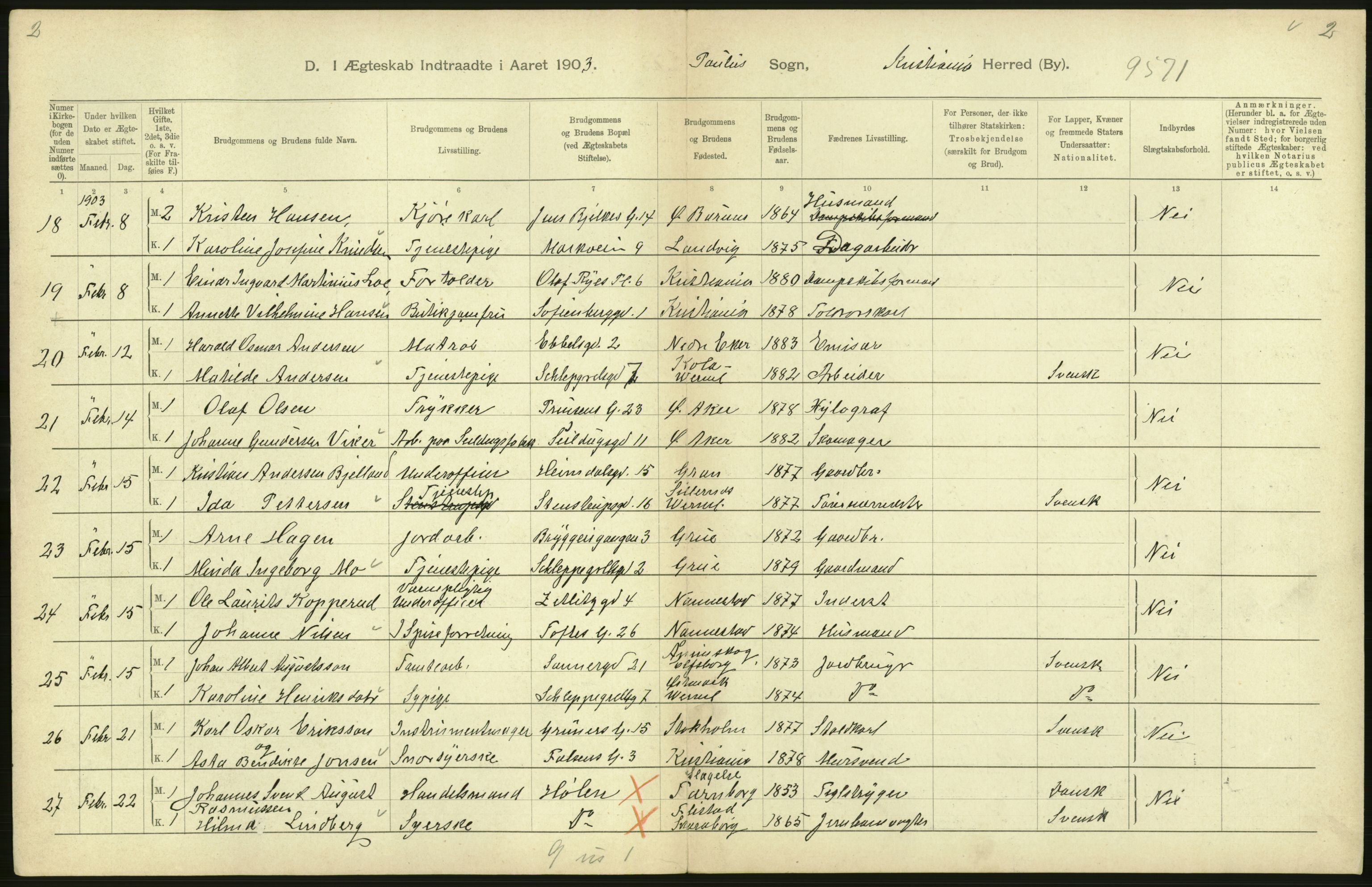 Statistisk sentralbyrå, Sosiodemografiske emner, Befolkning, AV/RA-S-2228/D/Df/Dfa/Dfaa/L0004: Kristiania: Gifte, døde, 1903, p. 492