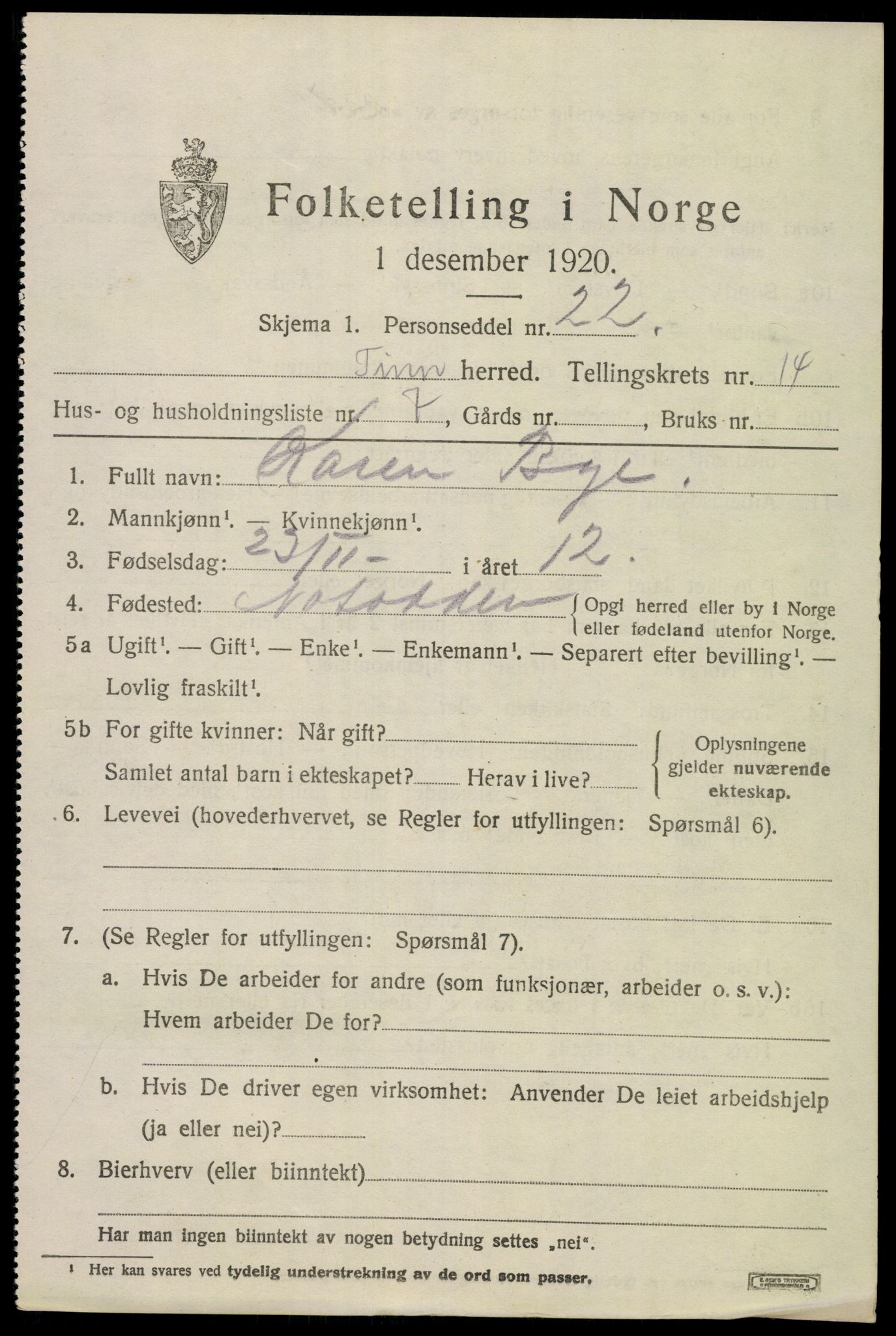 SAKO, 1920 census for Tinn, 1920, p. 8856