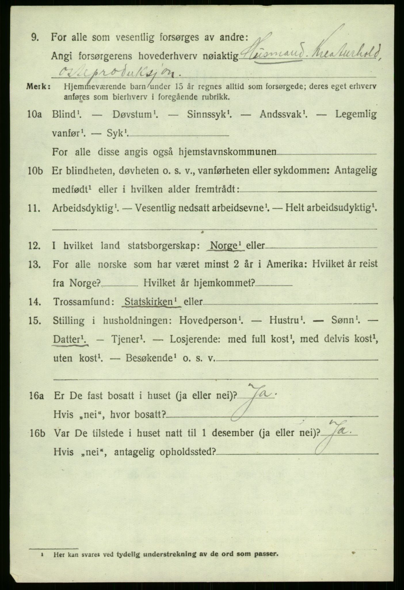 SAB, 1920 census for Årdal, 1920, p. 2976