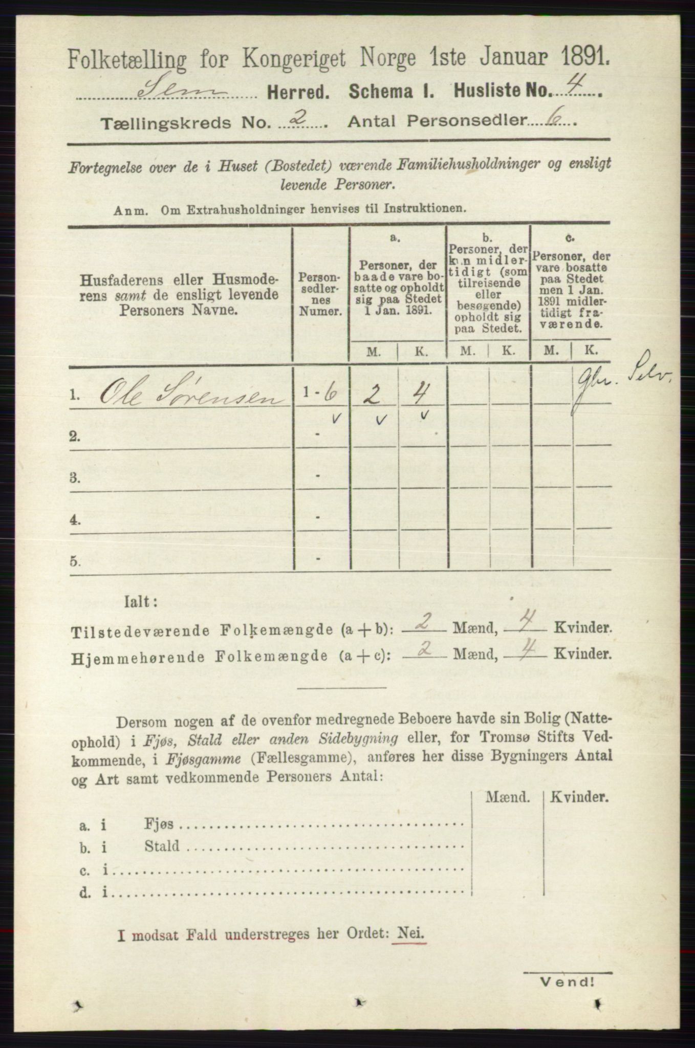 RA, 1891 census for 0721 Sem, 1891, p. 591