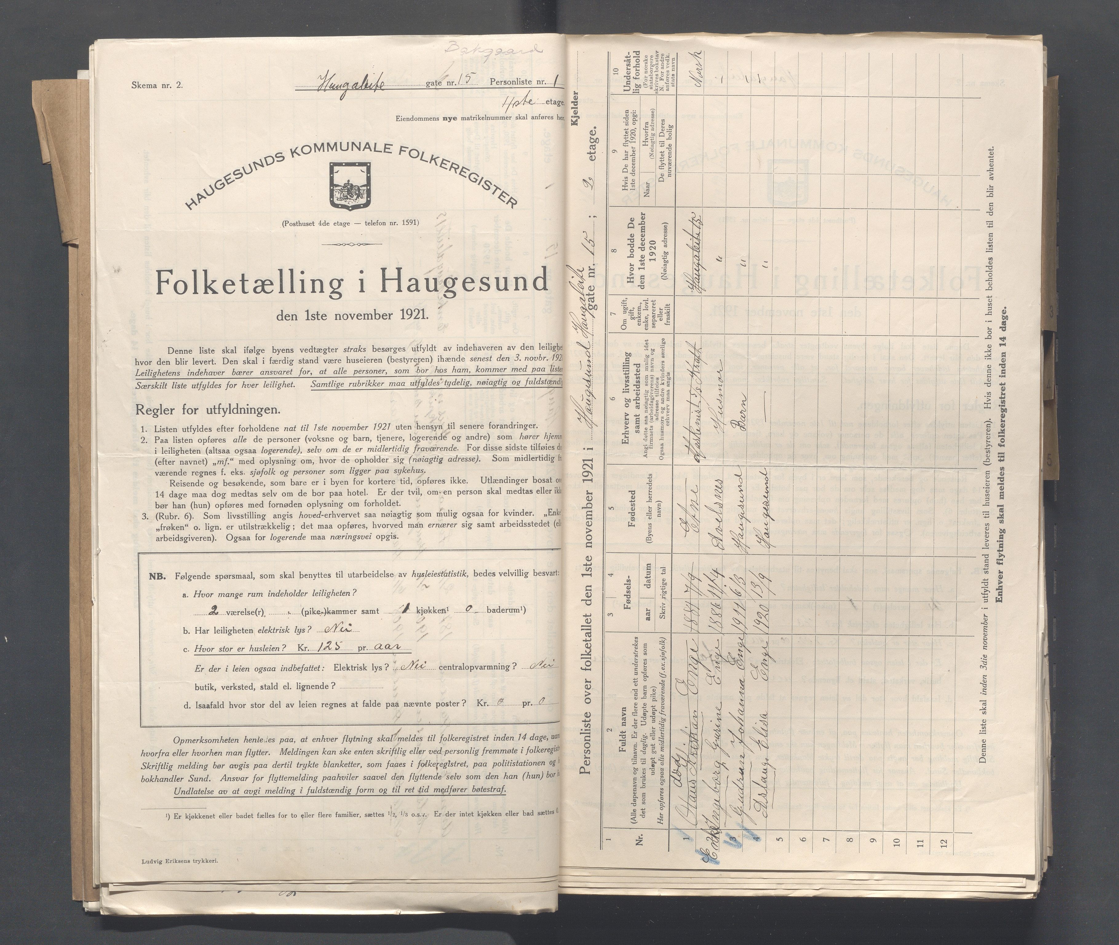 IKAR, Local census 1.11.1921 for Haugesund, 1921, p. 1886