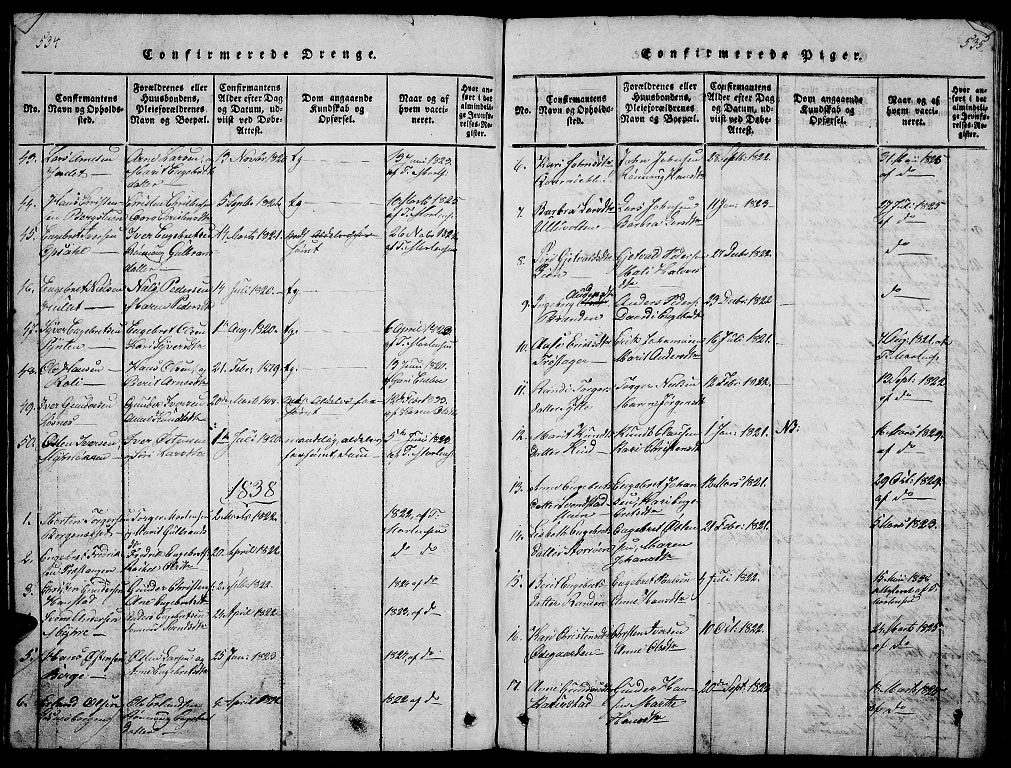 Ringebu prestekontor, SAH/PREST-082/H/Ha/Hab/L0001: Parish register (copy) no. 1, 1821-1839, p. 534-535