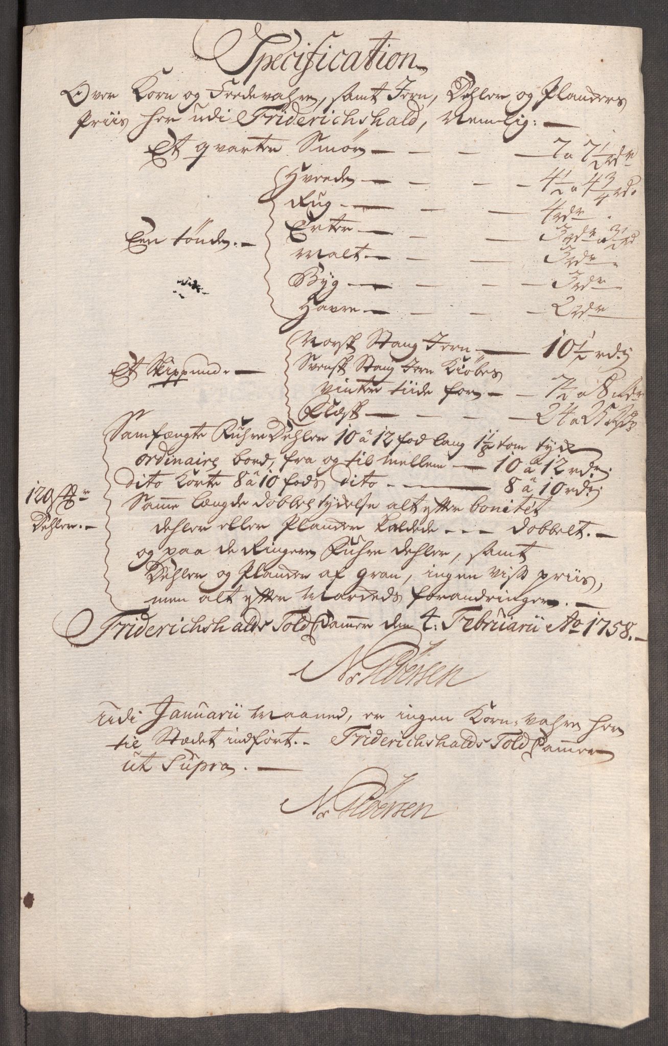 Rentekammeret inntil 1814, Realistisk ordnet avdeling, AV/RA-EA-4070/Oe/L0006: [Ø1]: Priskuranter, 1758-1760, p. 4