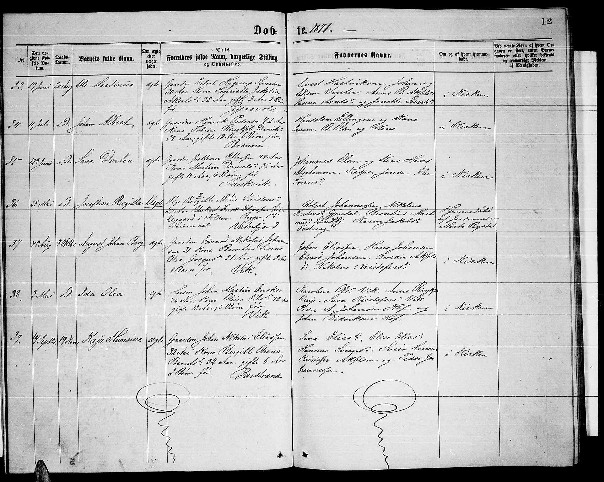 Ministerialprotokoller, klokkerbøker og fødselsregistre - Nordland, SAT/A-1459/876/L1103: Parish register (copy) no. 876C02, 1870-1886, p. 12