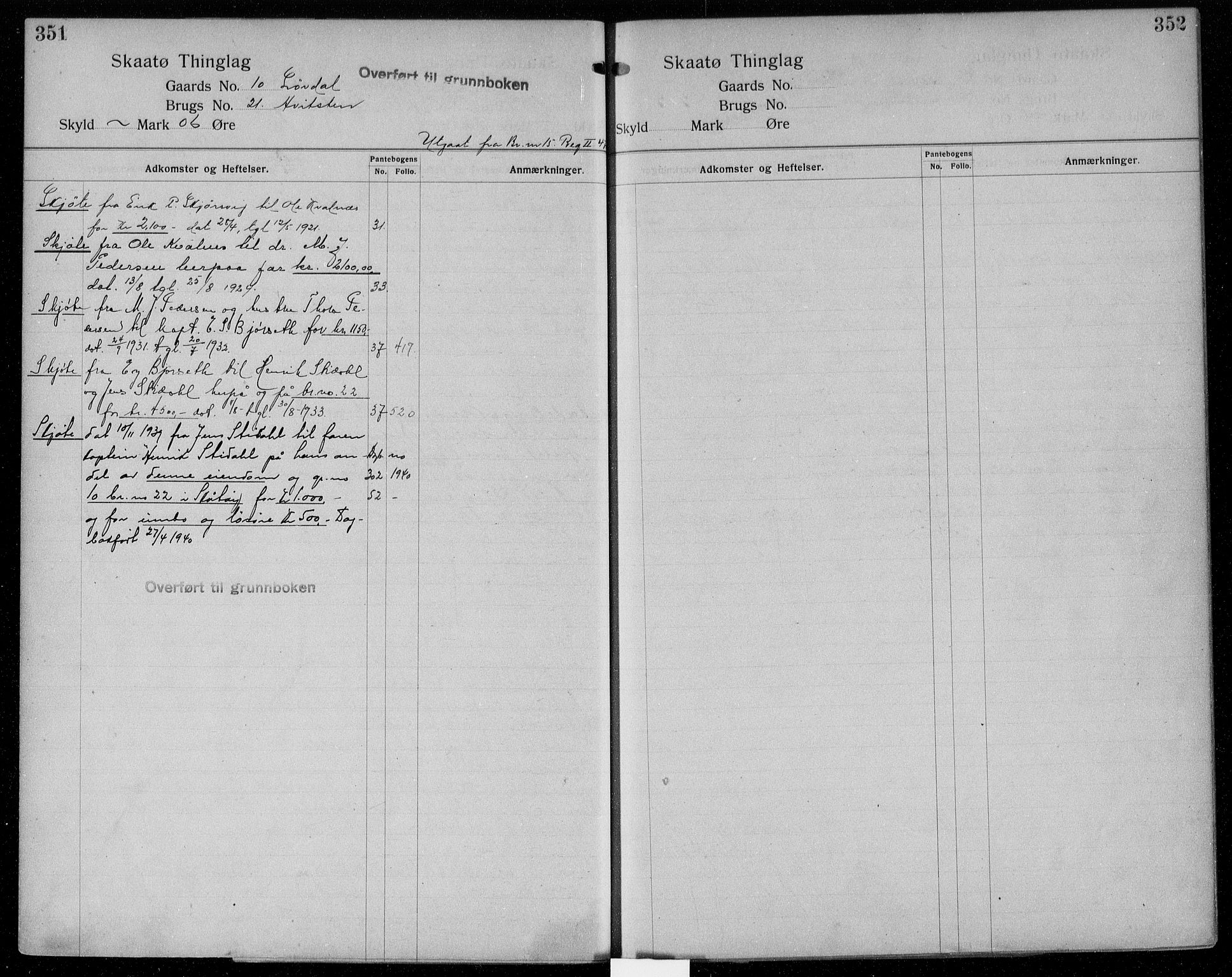 Kragerø sorenskriveri, AV/SAKO-A-65/G/Gb/Gbc/L0003: Mortgage register no. III 3, p. 351-352