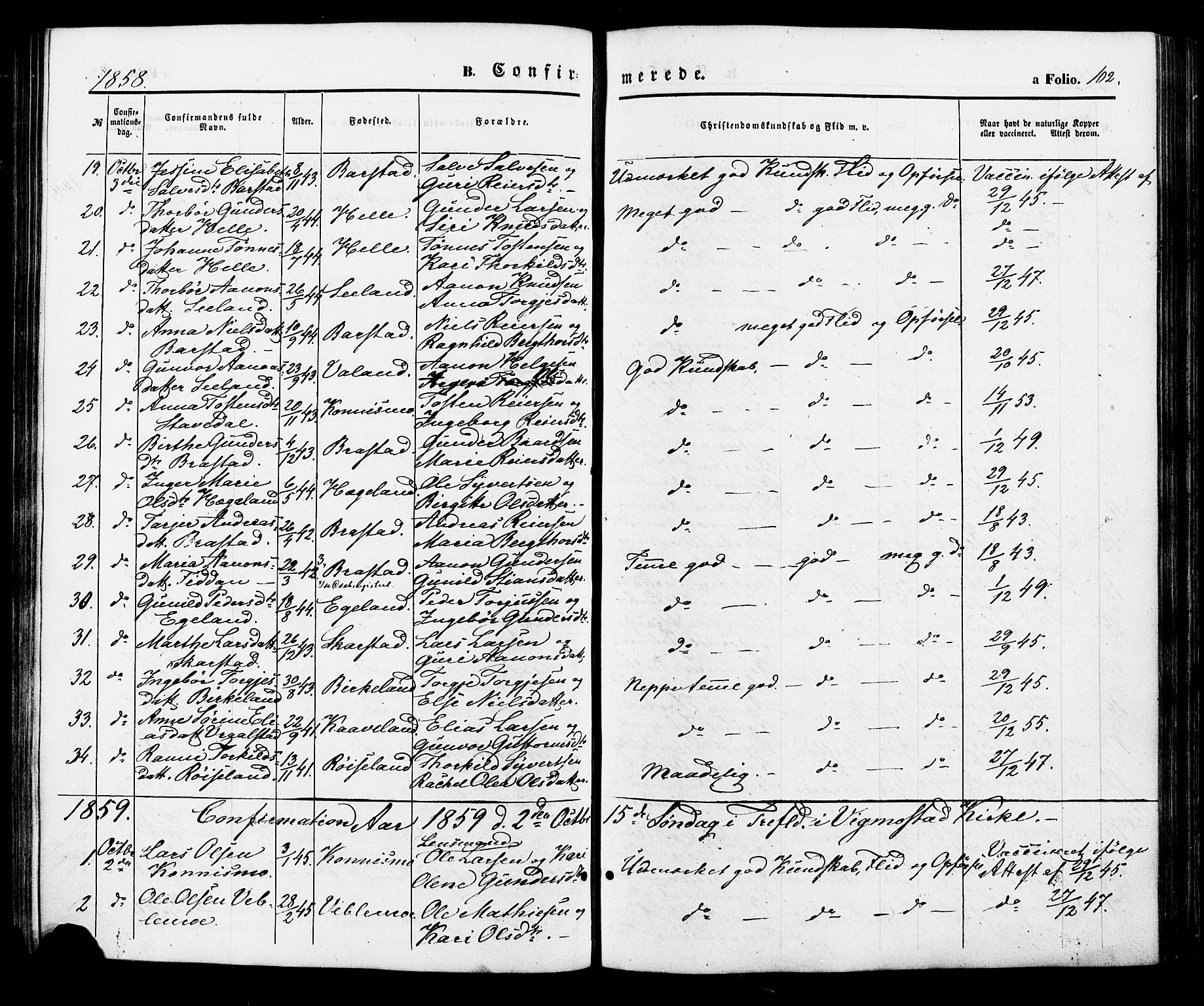 Nord-Audnedal sokneprestkontor, AV/SAK-1111-0032/F/Fa/Faa/L0002: Parish register (official) no. A 2, 1857-1882, p. 102