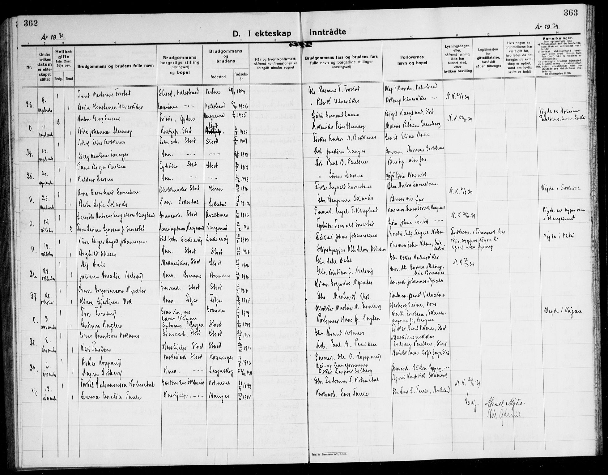 Stord sokneprestembete, SAB/A-78201/H/Hab: Parish register (copy) no. A 5, 1933-1945, p. 362-363