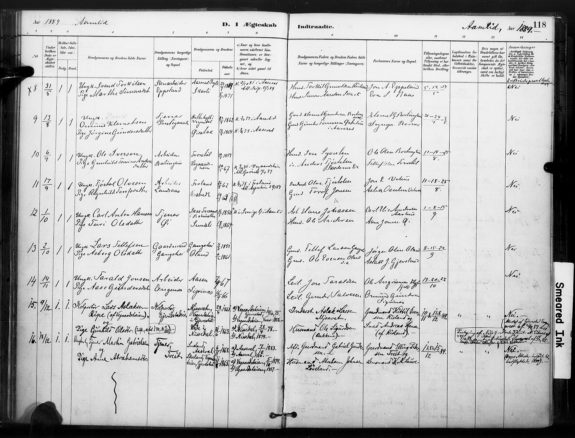 Åmli sokneprestkontor, SAK/1111-0050/F/Fa/Fac/L0010: Parish register (official) no. A 10 /1, 1885-1899, p. 118