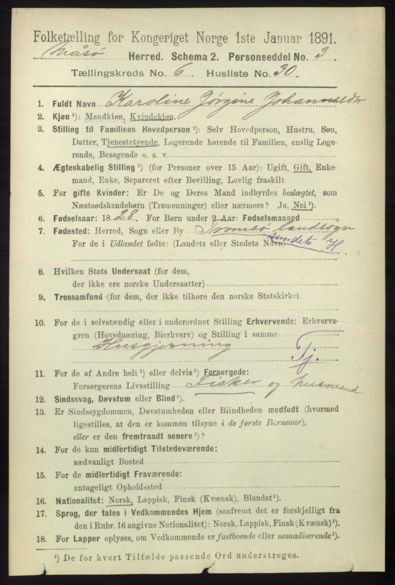 RA, 1891 census for 2018 Måsøy, 1891, p. 1303
