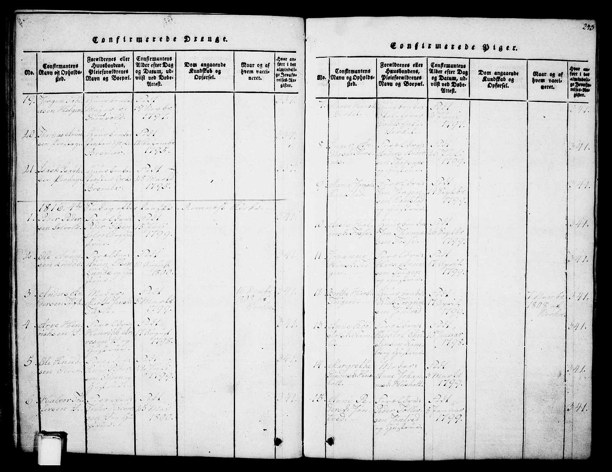 Holla kirkebøker, AV/SAKO-A-272/G/Ga/L0001: Parish register (copy) no. I 1, 1814-1830, p. 243