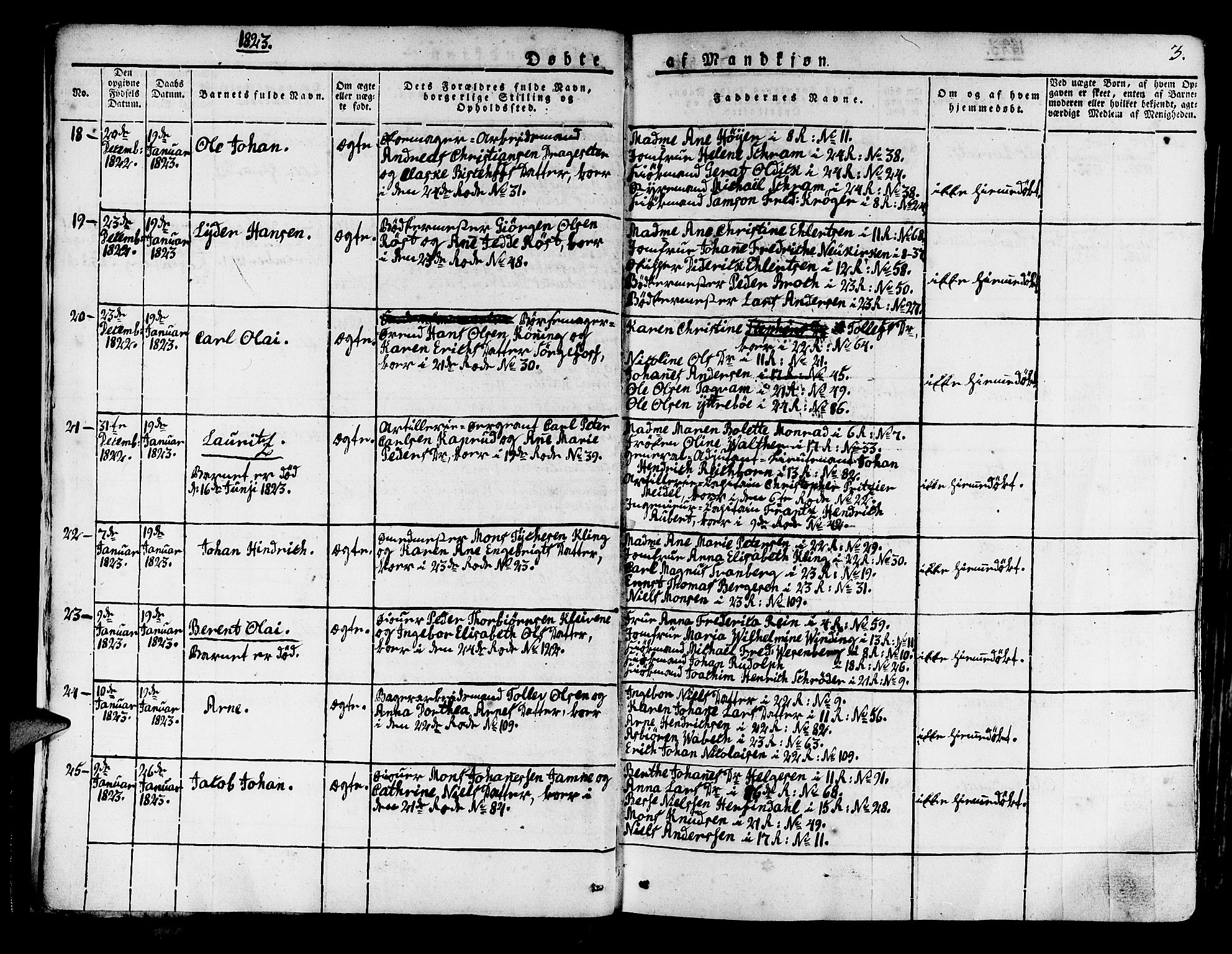 Korskirken sokneprestembete, AV/SAB-A-76101/H/Haa/L0014: Parish register (official) no. A 14, 1823-1835, p. 3