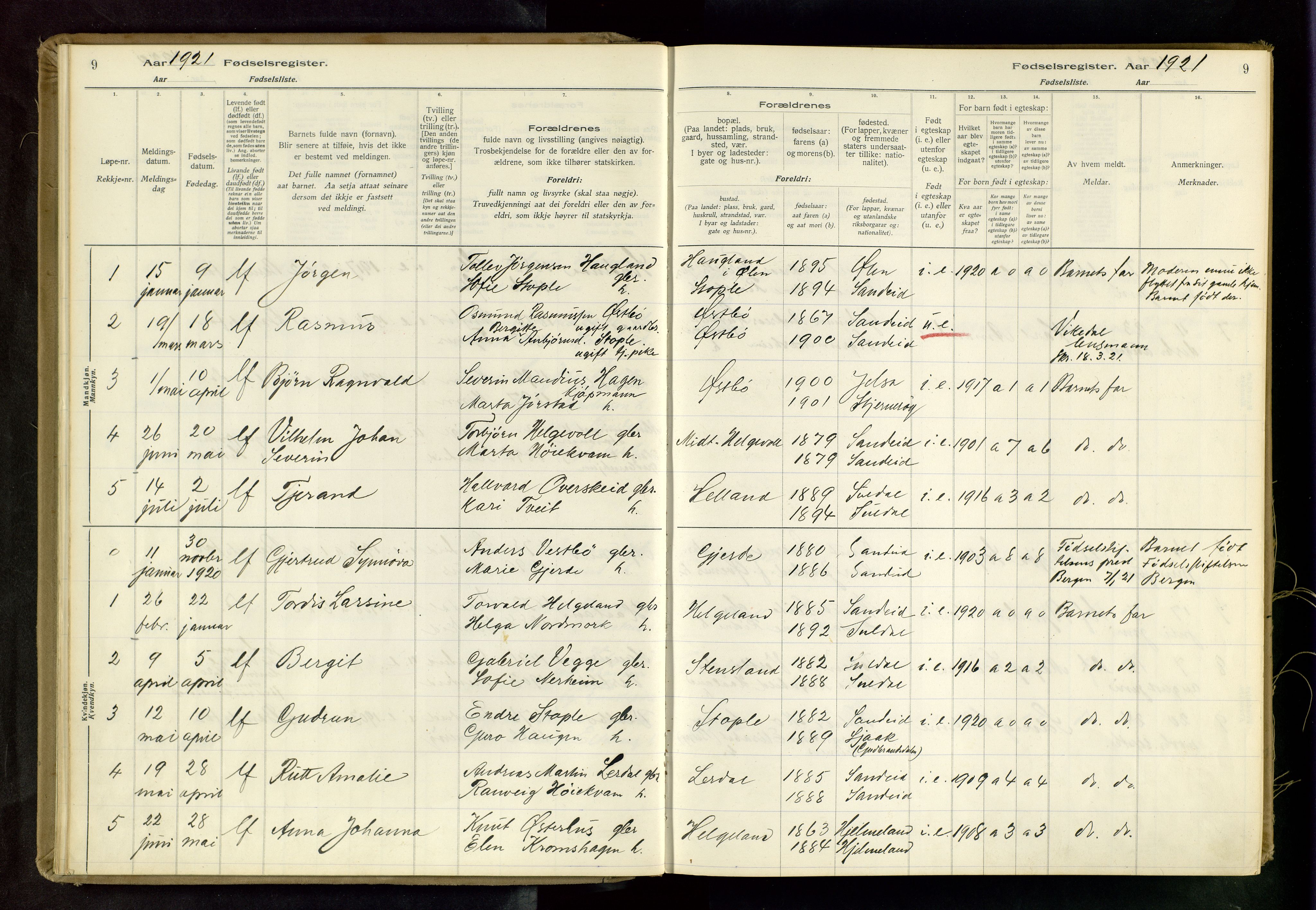 Vikedal sokneprestkontor, AV/SAST-A-101840/01/II: Birth register no. 4, 1916-1982, p. 9