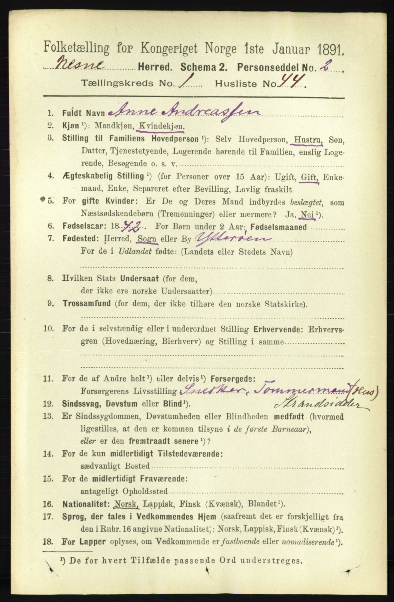 RA, 1891 census for 1828 Nesna, 1891, p. 354