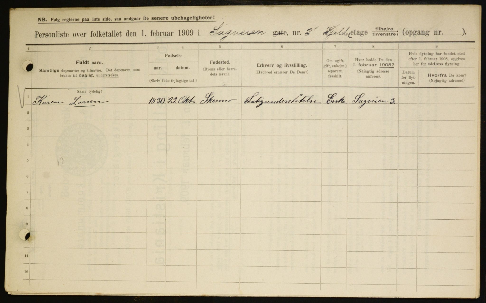 OBA, Municipal Census 1909 for Kristiania, 1909, p. 78585