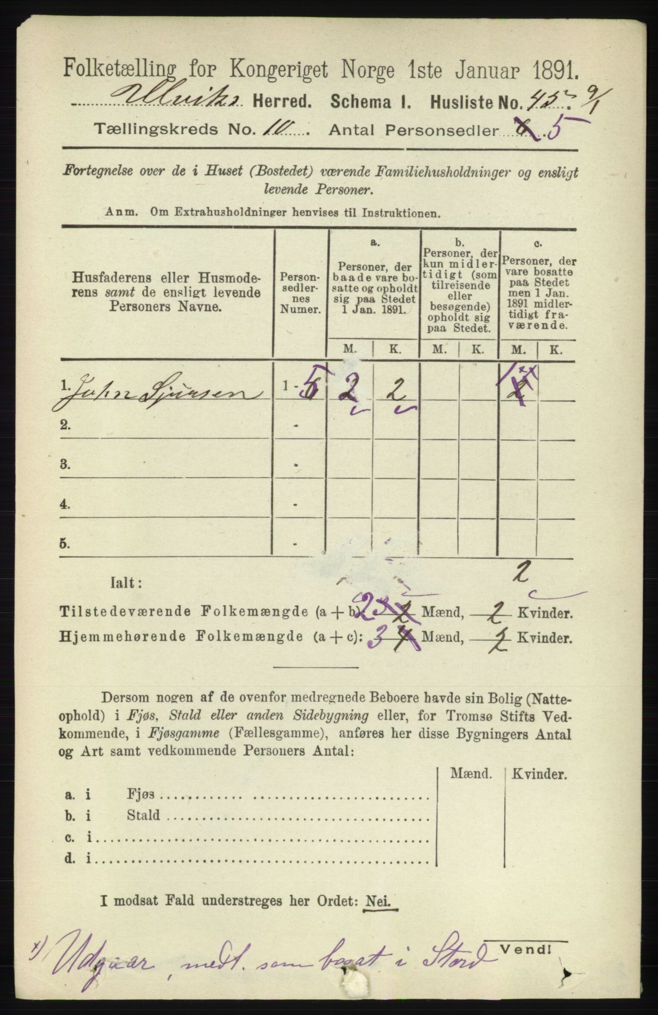 RA, 1891 census for 1233 Ulvik, 1891, p. 3229