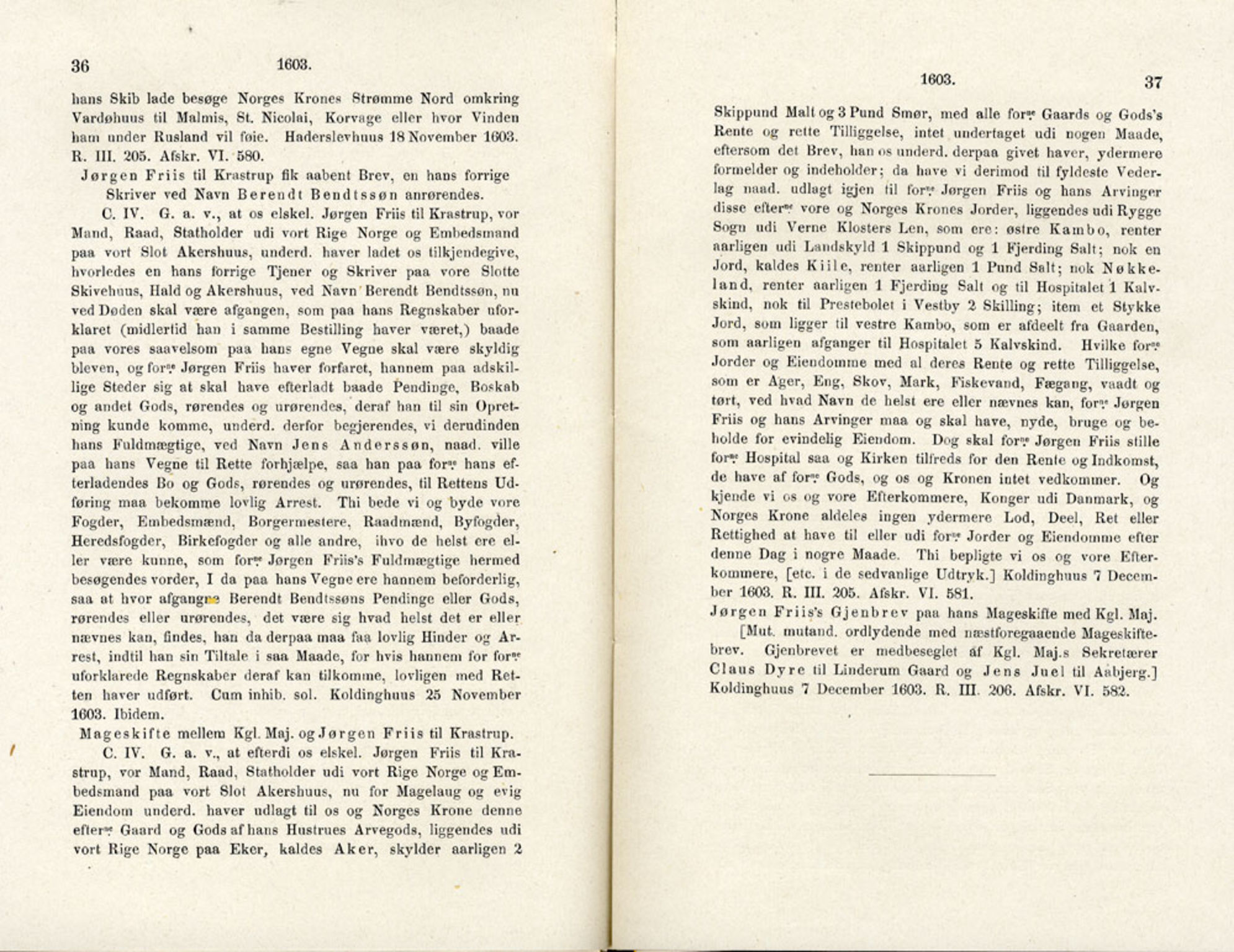 Publikasjoner utgitt av Det Norske Historiske Kildeskriftfond, PUBL/-/-/-: Norske Rigs-Registranter, bind 4, 1603-1618, p. 36-37