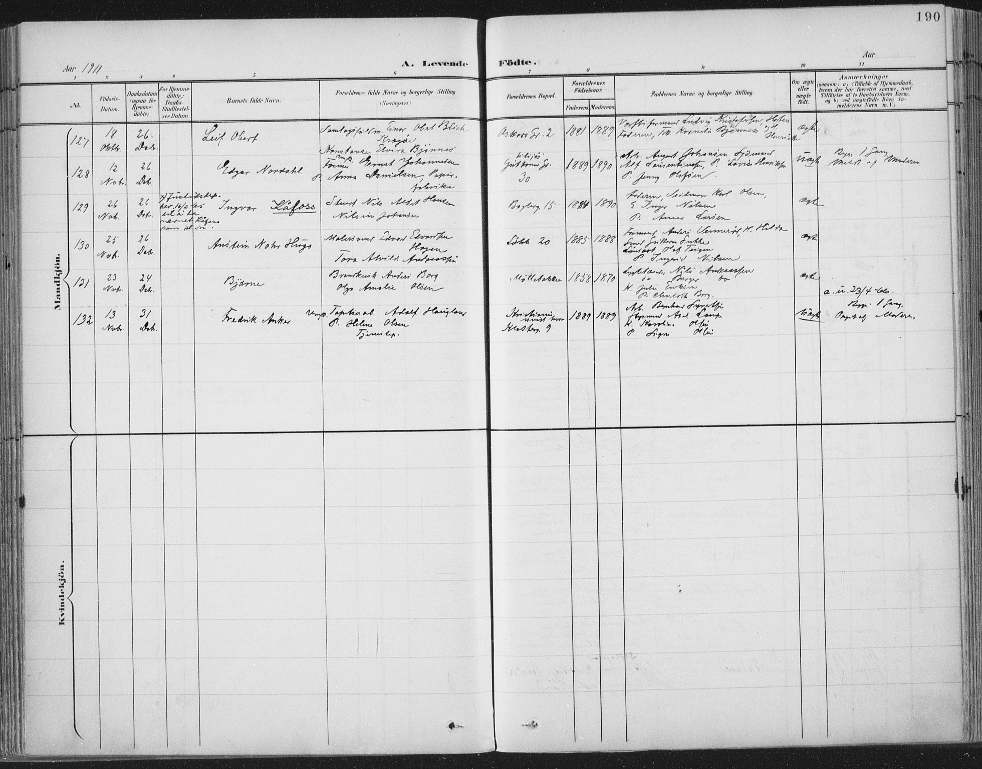 Tønsberg kirkebøker, SAKO/A-330/F/Fa/L0014: Parish register (official) no. I 14, 1900-1913, p. 190