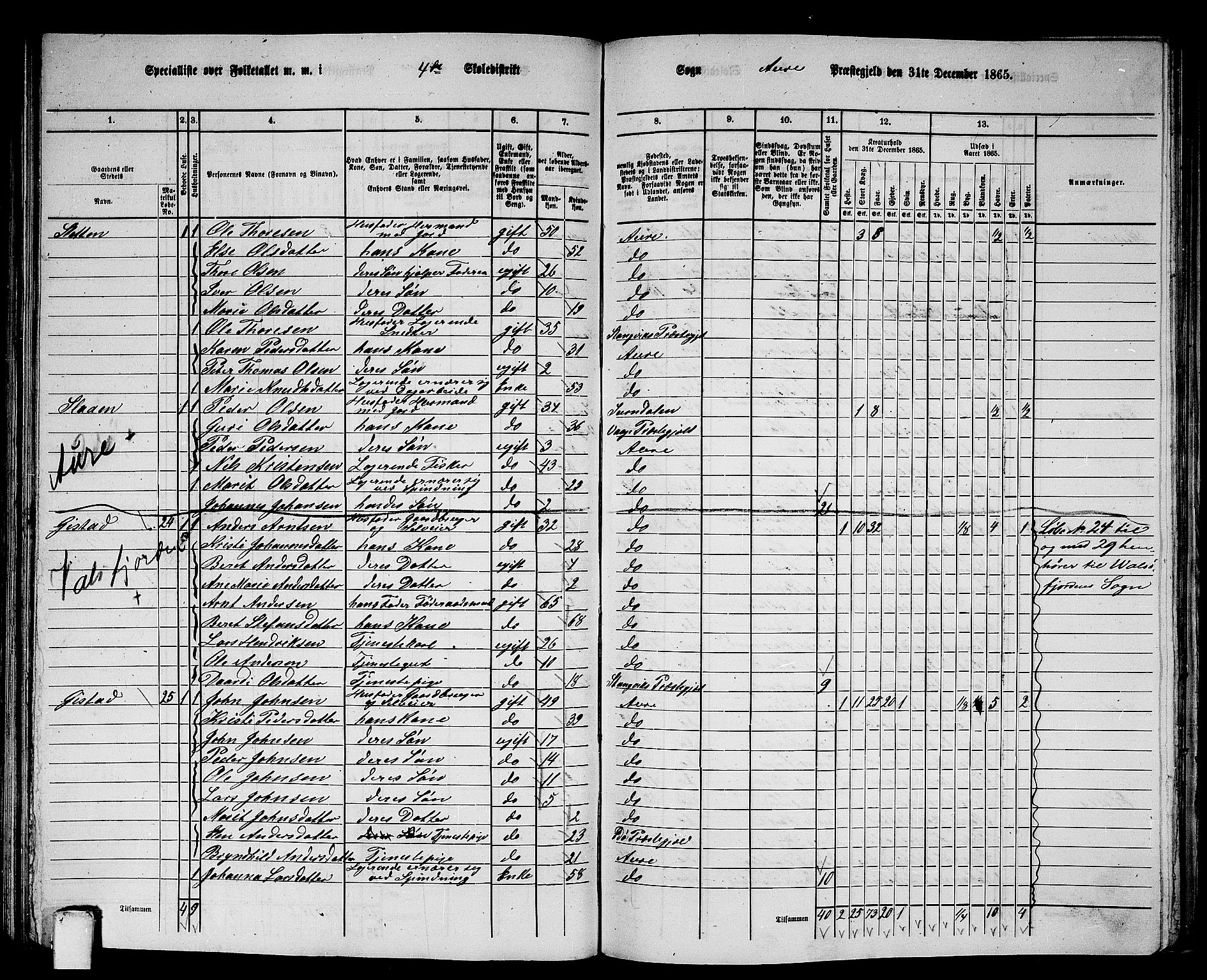 RA, 1865 census for Aure, 1865, p. 85