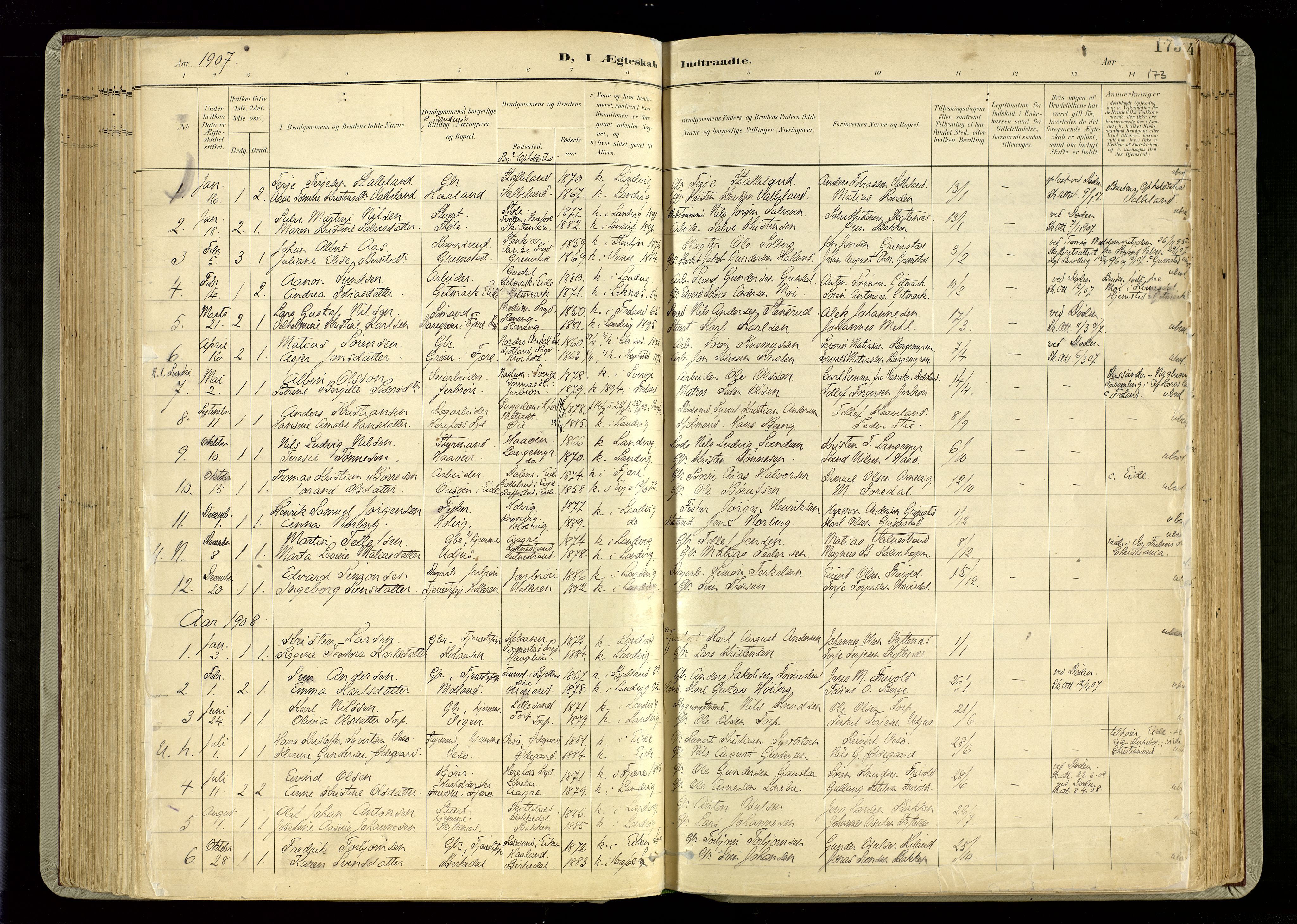 Hommedal sokneprestkontor, AV/SAK-1111-0023/F/Fa/Fab/L0007: Parish register (official) no. A 7, 1898-1924, p. 173