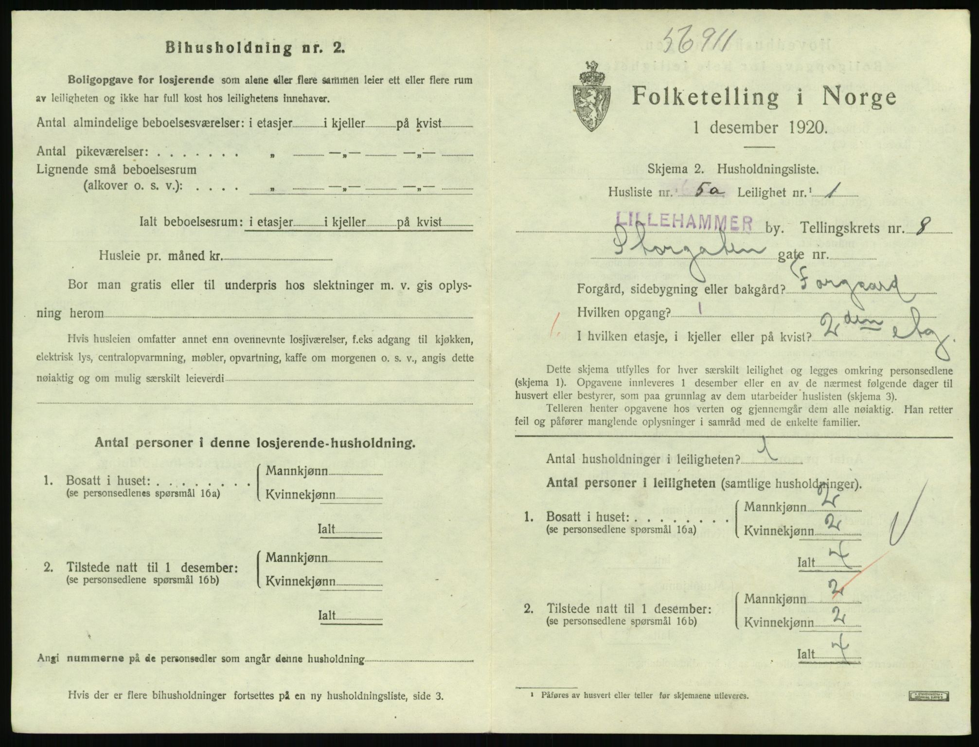 SAH, 1920 census for Lillehammer, 1920, p. 2806