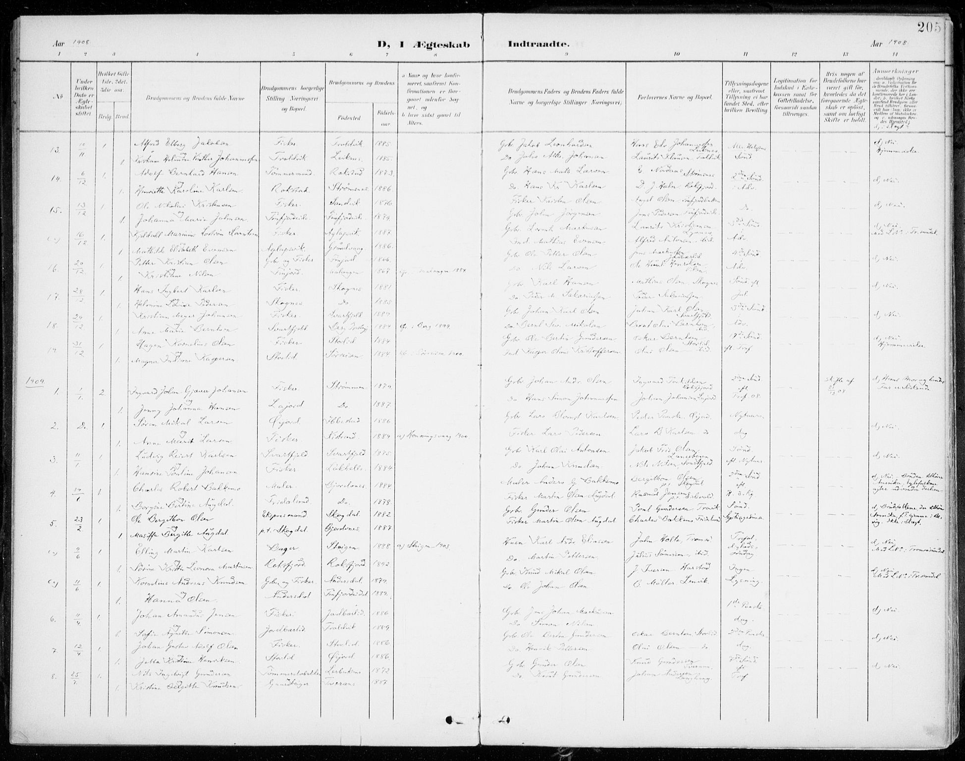 Lenvik sokneprestembete, AV/SATØ-S-1310/H/Ha/Haa/L0014kirke: Parish register (official) no. 14, 1899-1909, p. 205