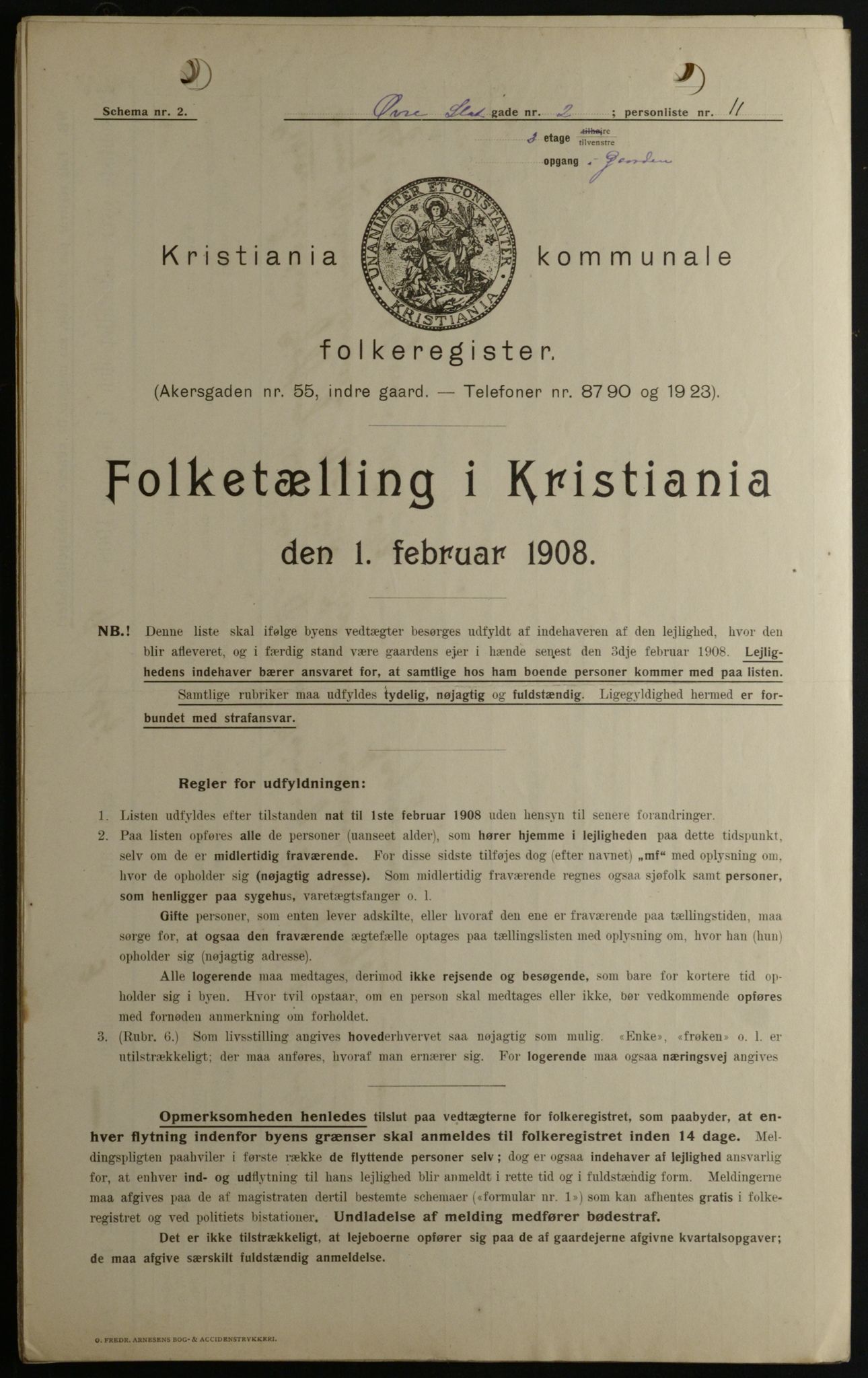 OBA, Municipal Census 1908 for Kristiania, 1908, p. 116595