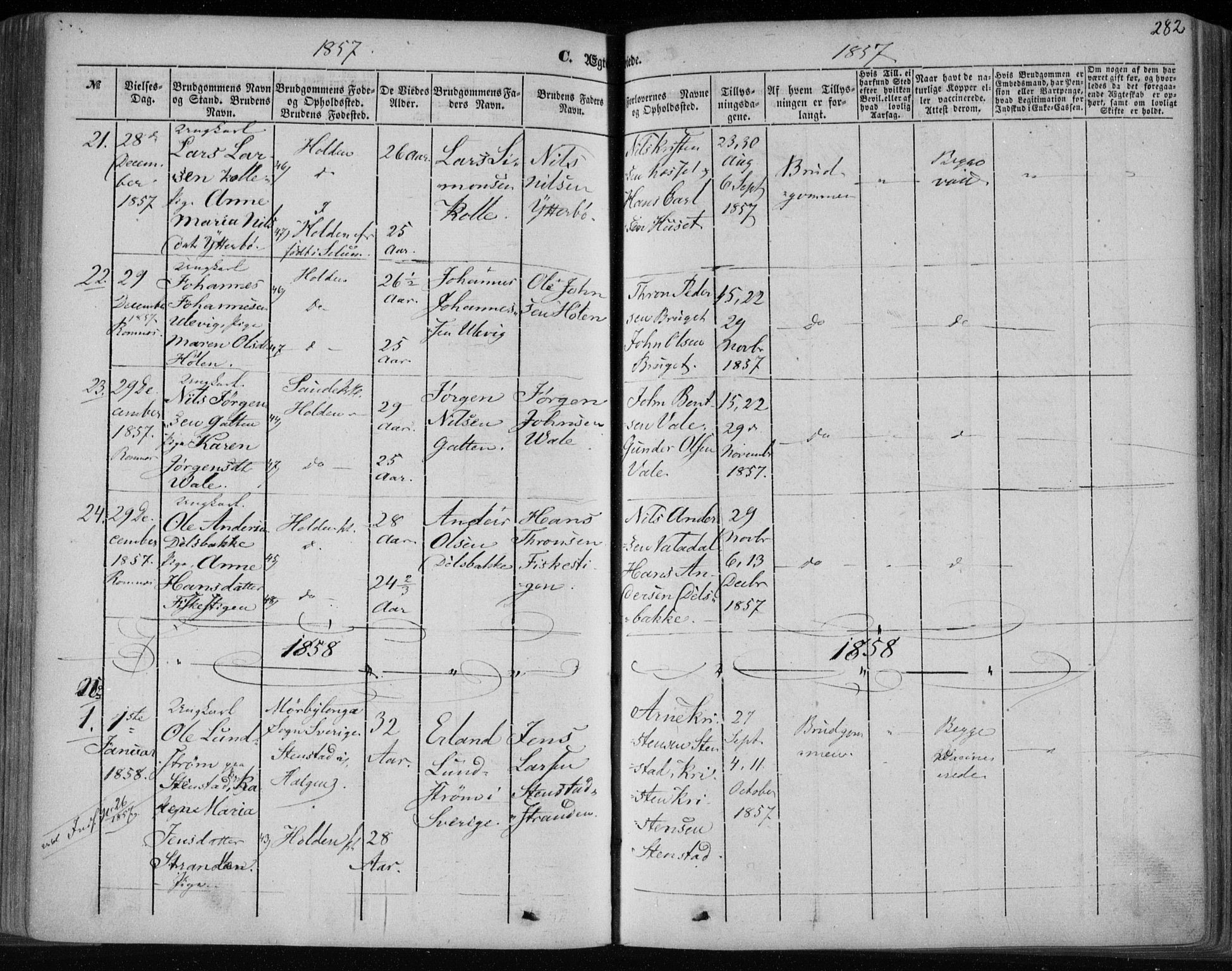Holla kirkebøker, SAKO/A-272/F/Fa/L0005: Parish register (official) no. 5, 1849-1860, p. 282