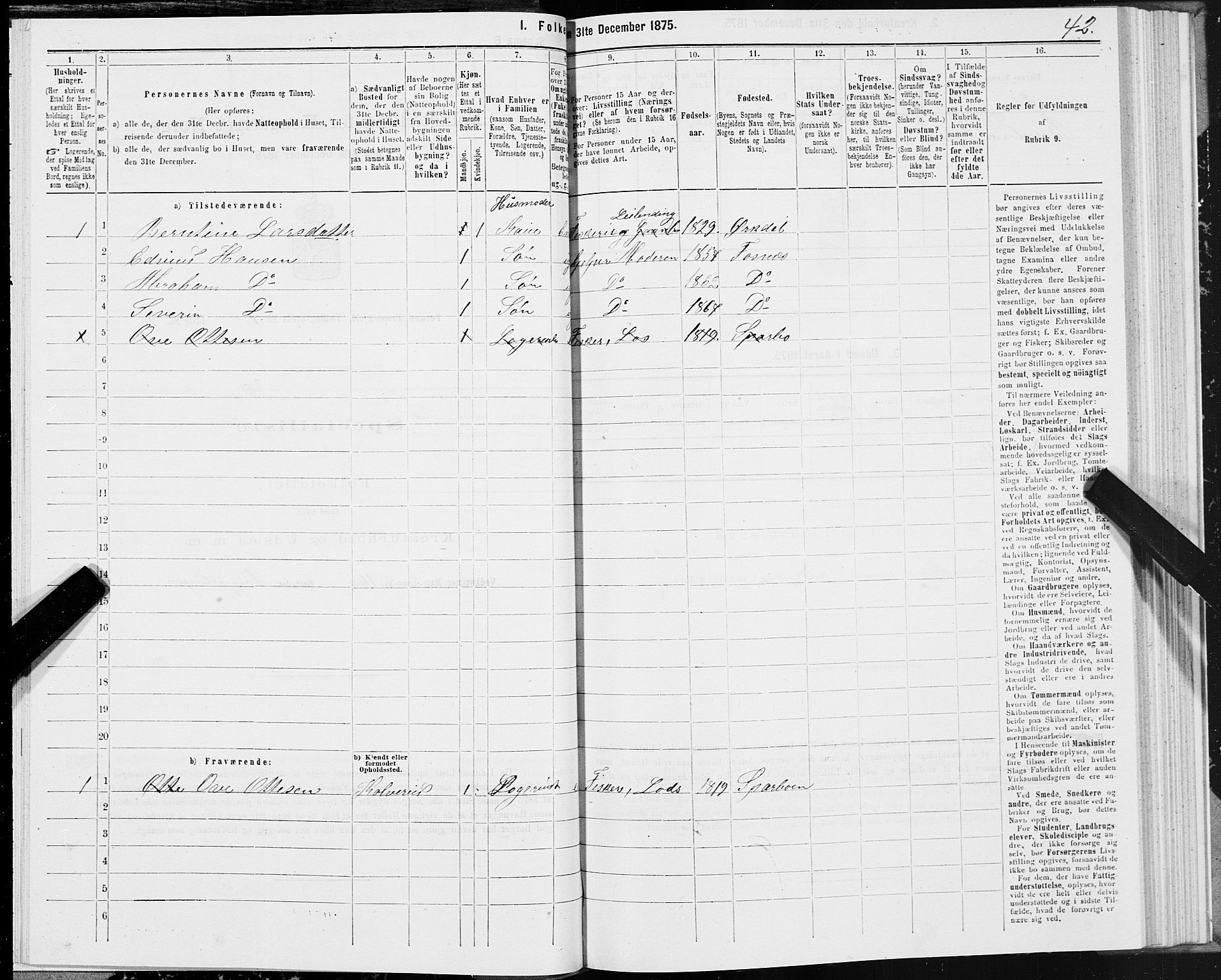 SAT, 1875 census for 1748P Fosnes, 1875, p. 1042