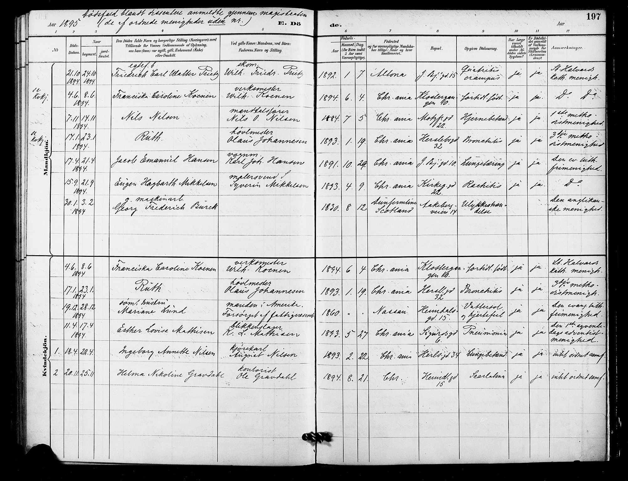 Grønland prestekontor Kirkebøker, SAO/A-10848/F/Fa/L0010: Parish register (official) no. 10, 1891-1898, p. 197