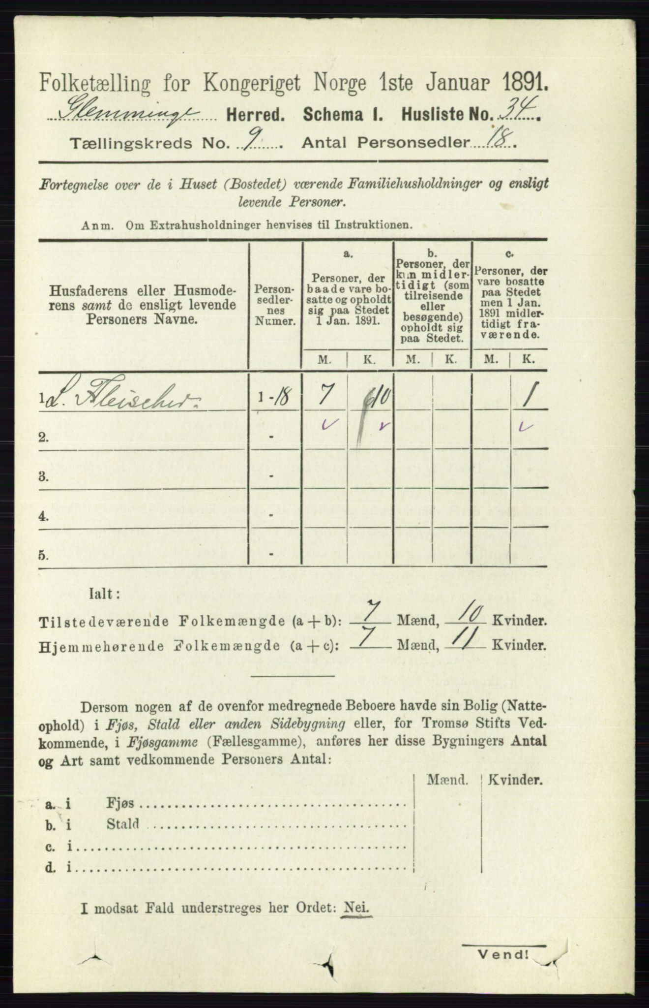 RA, 1891 census for 0132 Glemmen, 1891, p. 9579