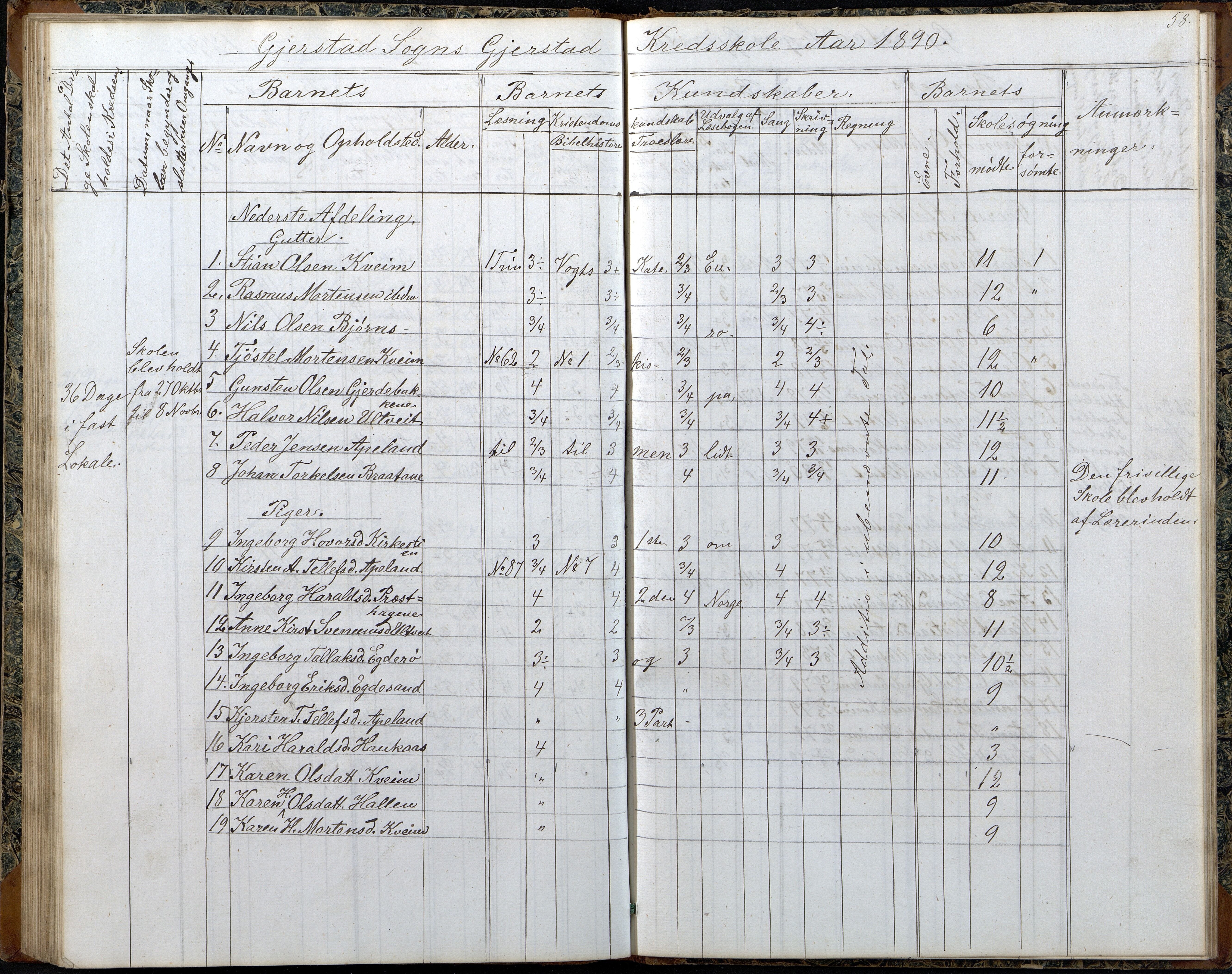 Gjerstad Kommune, Gjerstad Skole, AAKS/KA0911-550a/F02/L0006: Skoleprotokoll, 1863-1891, p. 58