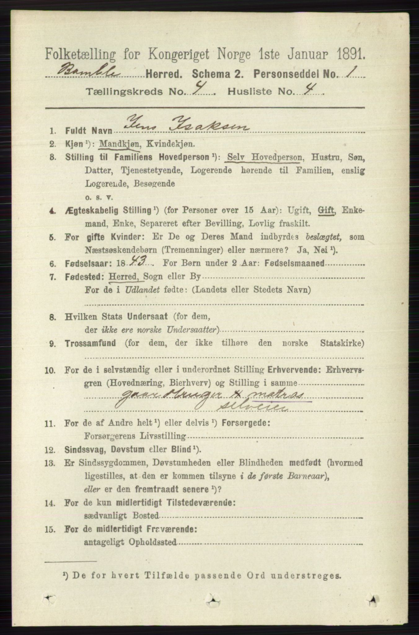 RA, 1891 census for 0814 Bamble, 1891, p. 1827