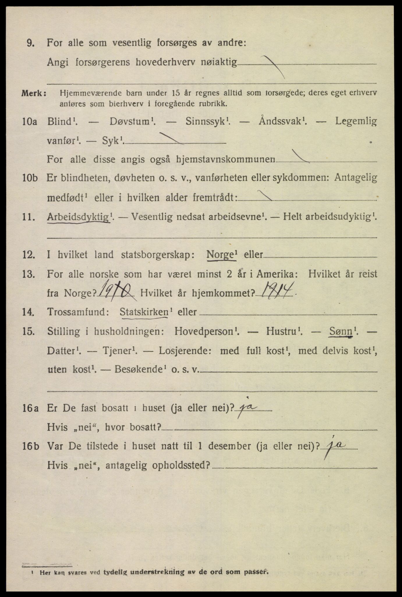 SAK, 1920 census for Lyngdal, 1920, p. 1586