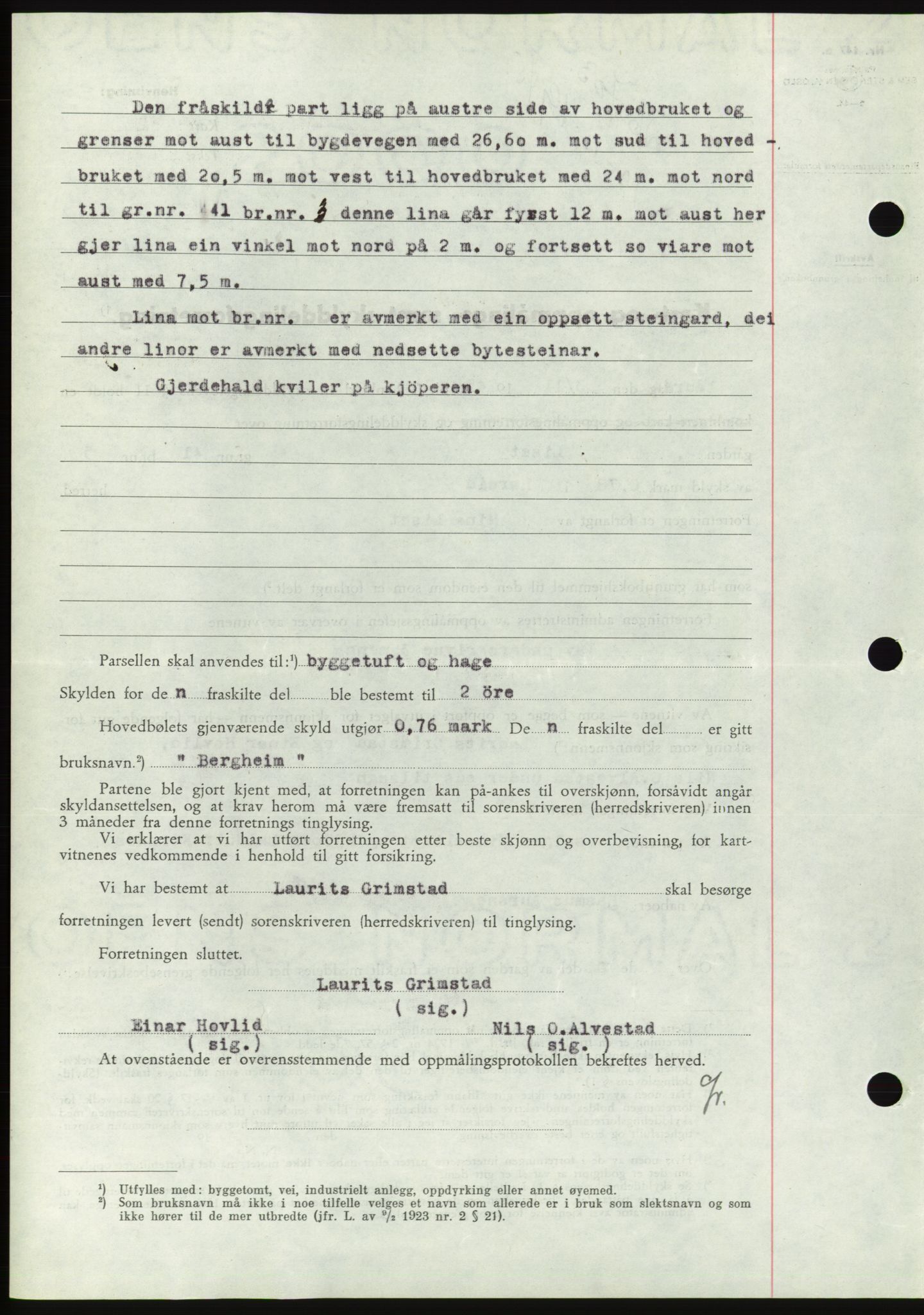 Søre Sunnmøre sorenskriveri, AV/SAT-A-4122/1/2/2C/L0077: Mortgage book no. 3A, 1945-1946, Diary no: : 703/1945