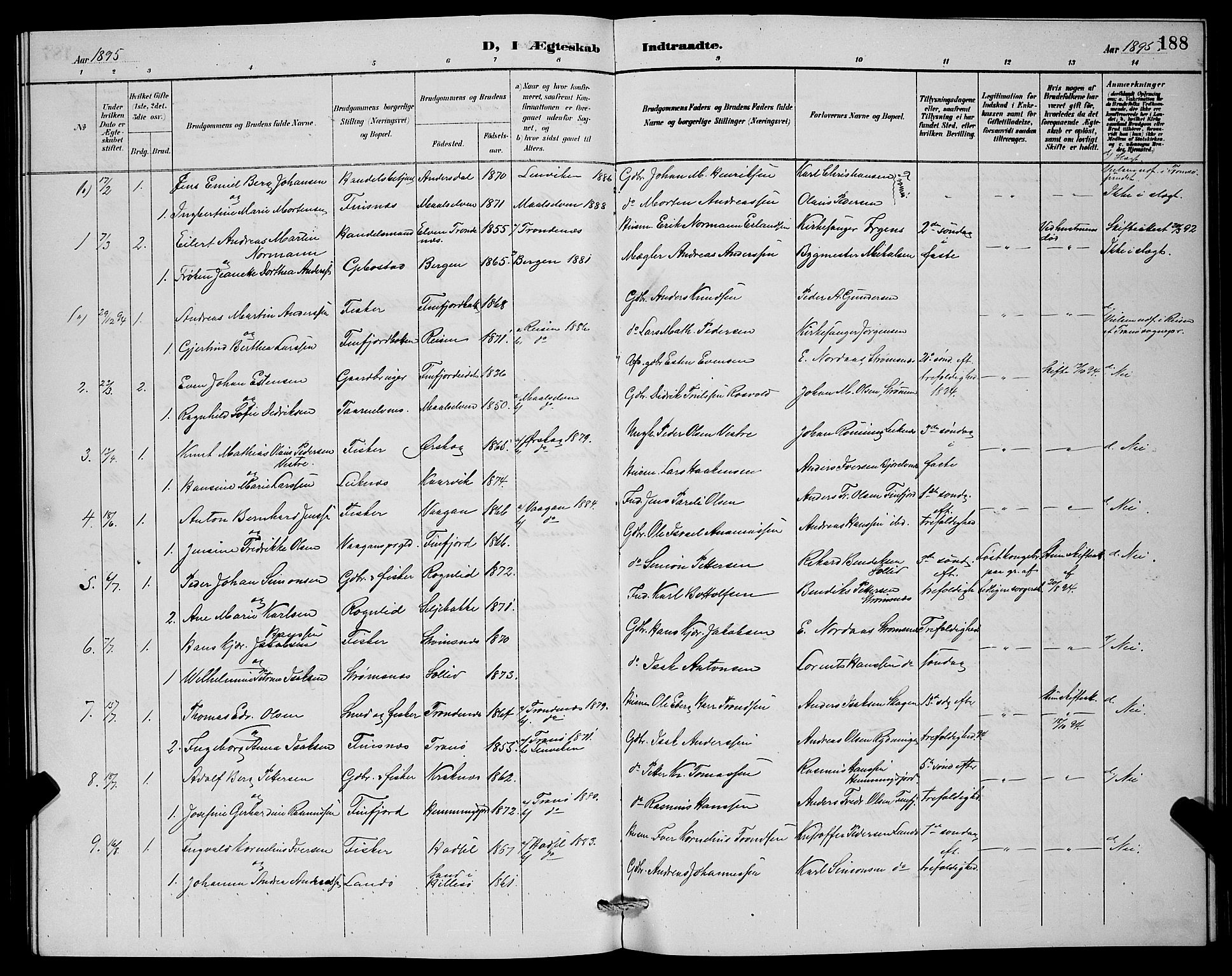 Lenvik sokneprestembete, SATØ/S-1310/H/Ha/Hab/L0007klokker: Parish register (copy) no. 7, 1890-1898, p. 188