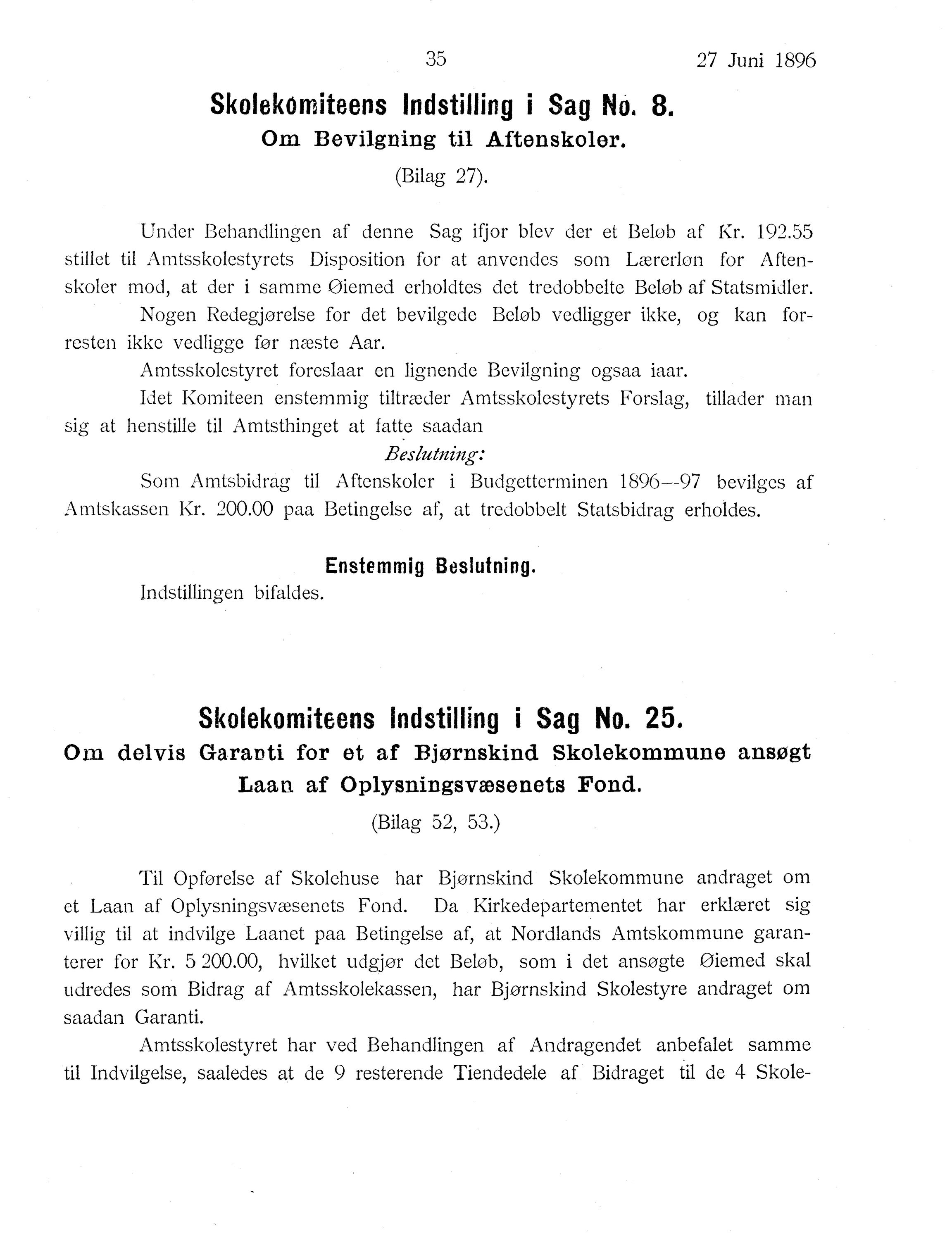 Nordland Fylkeskommune. Fylkestinget, AIN/NFK-17/176/A/Ac/L0019: Fylkestingsforhandlinger 1896, 1896