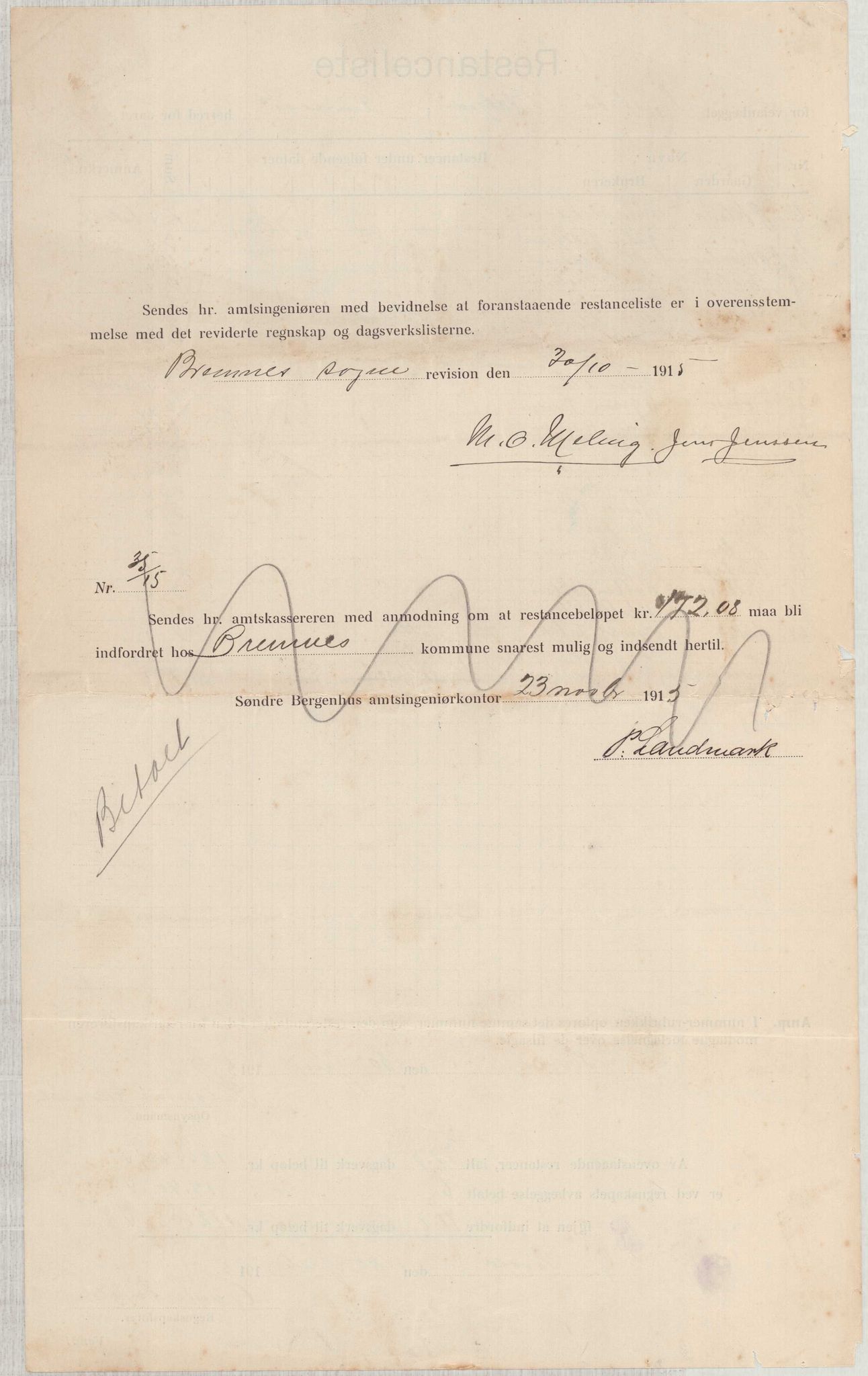 Finnaas kommune. Formannskapet, IKAH/1218a-021/E/Ea/L0001/0004: Rekneskap for veganlegg / Rekneskap for veganlegget Laurhammer - Olakjødn, 1913-1916, p. 37