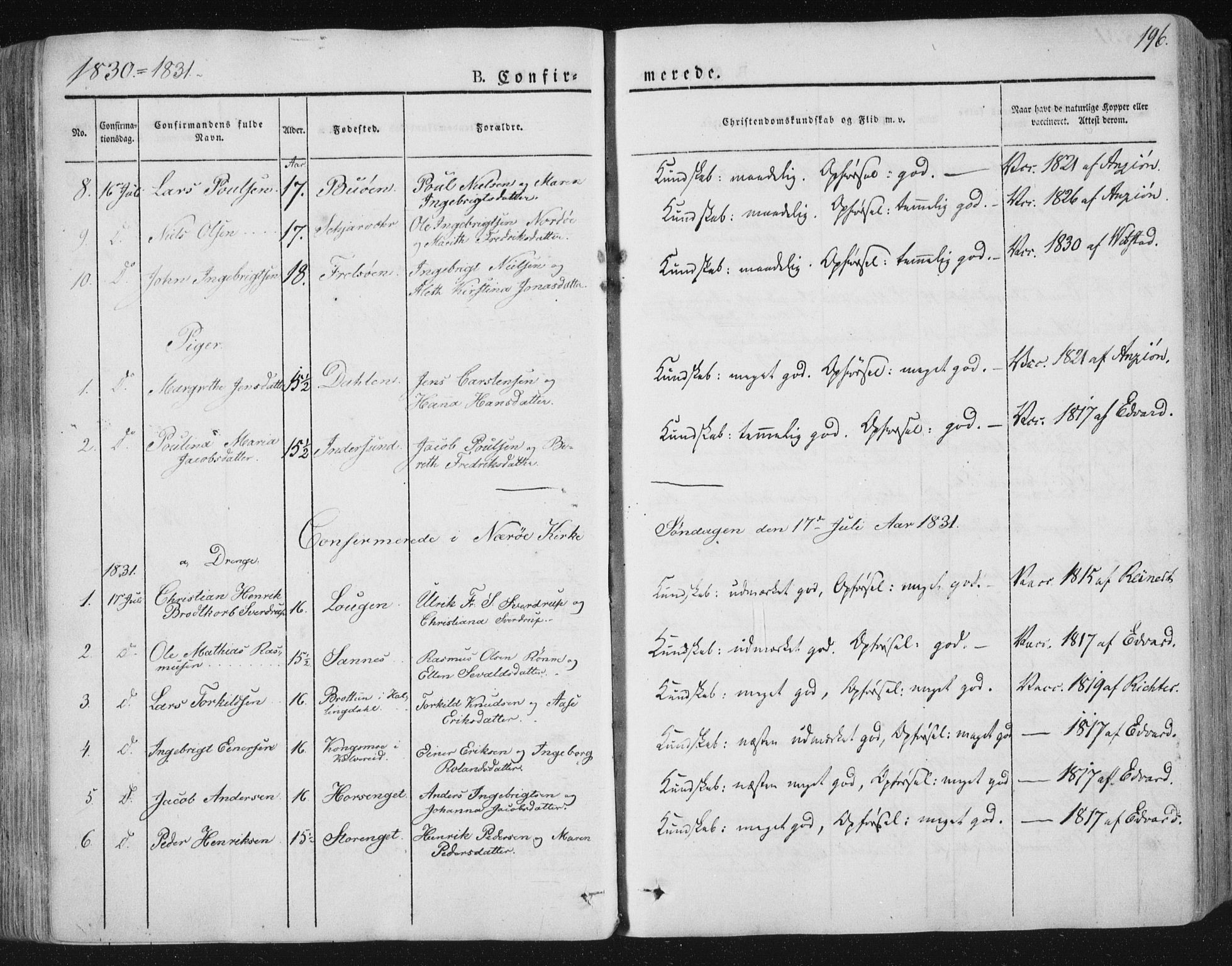 Ministerialprotokoller, klokkerbøker og fødselsregistre - Nord-Trøndelag, AV/SAT-A-1458/784/L0669: Parish register (official) no. 784A04, 1829-1859, p. 196